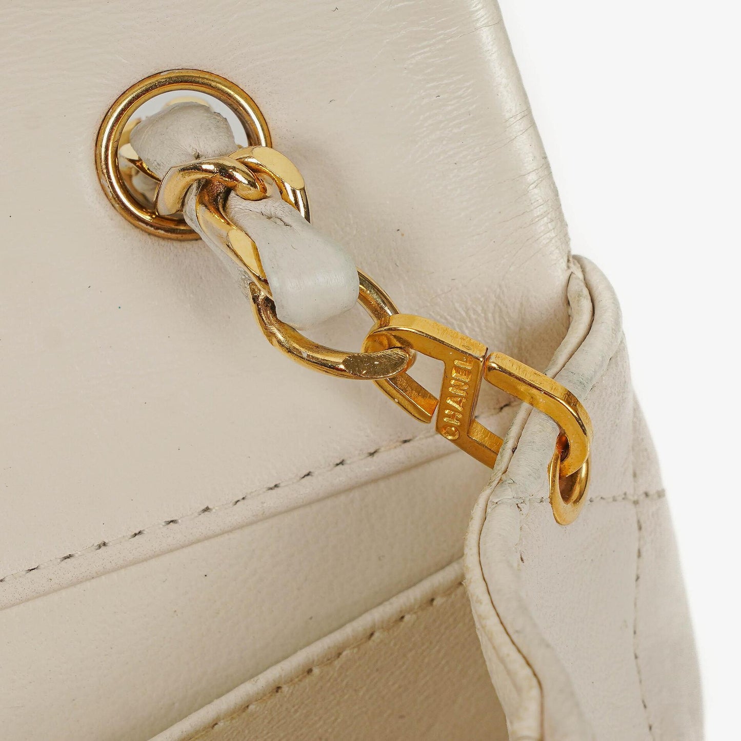 Chanel Mini Classic White Quilted Lambskin Full Flap Wallet On Chain WOC With 24K Gold-Plated Hardware