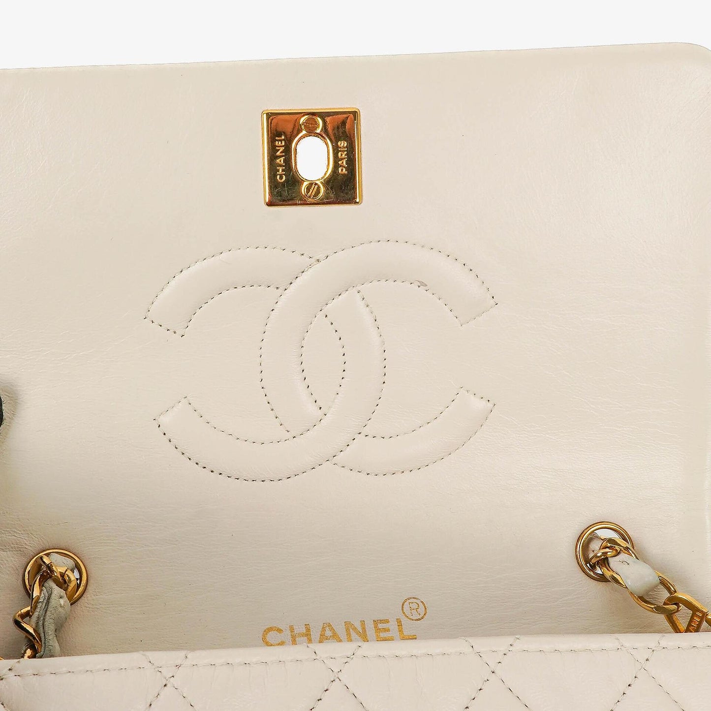 Chanel Mini Classic White Quilted Lambskin Full Flap Wallet On Chain WOC With 24K Gold-Plated Hardware