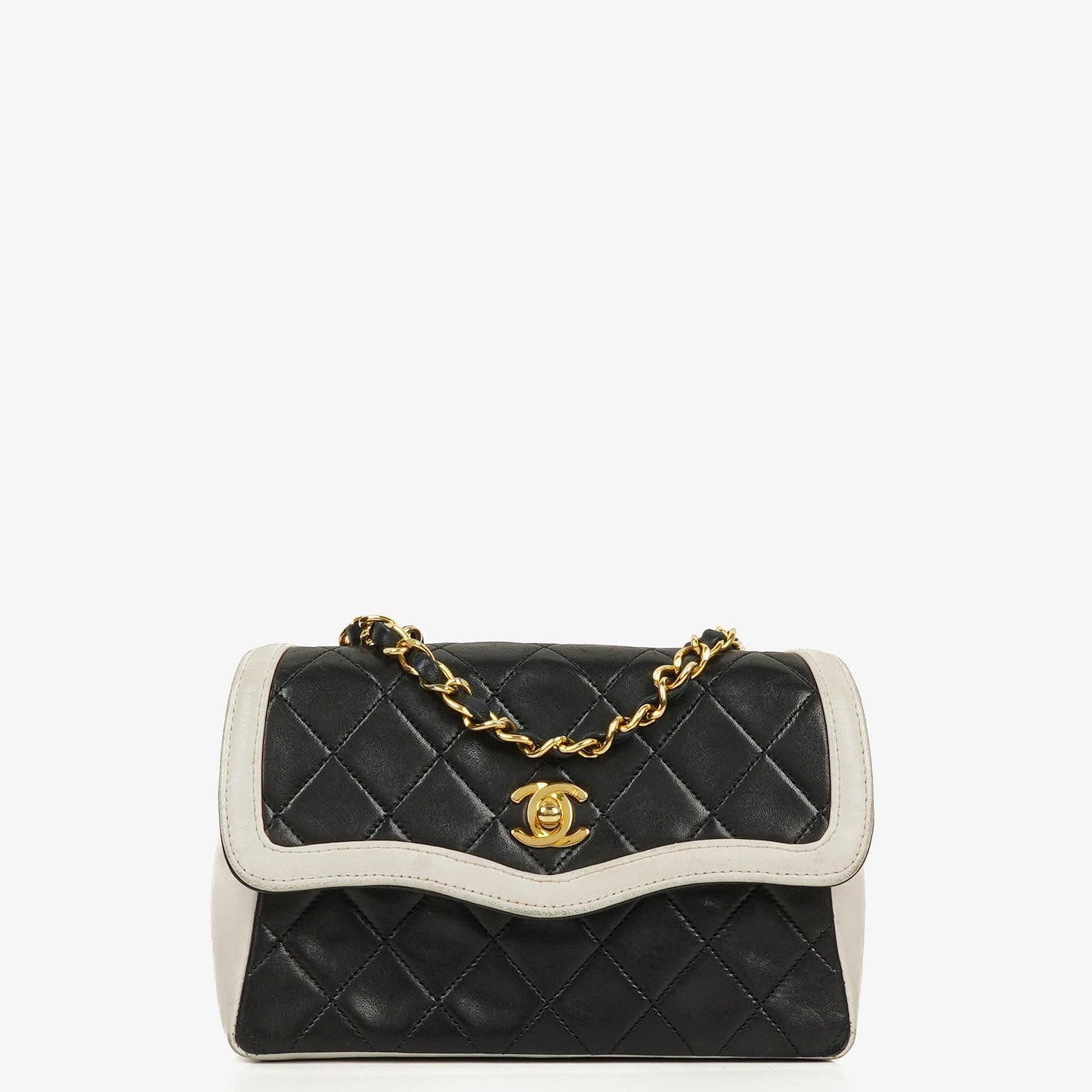 Chanel Mini Diana Flap Bag Black And White Quilted Lambskin 24K Gold-Plated Hardware