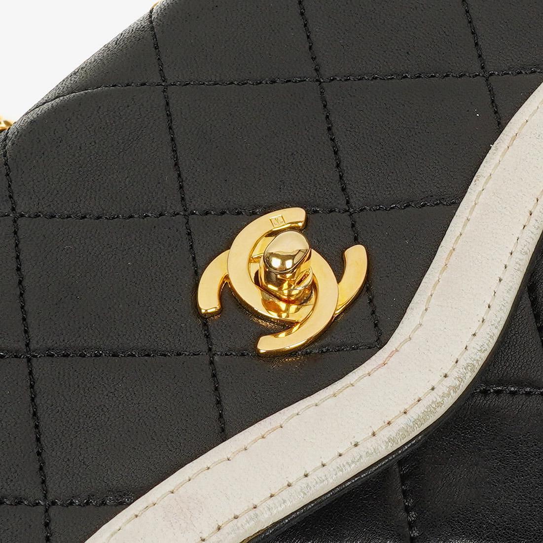 Chanel Mini Diana Flap Bag Black And White Quilted Lambskin 24K Gold-Plated Hardware