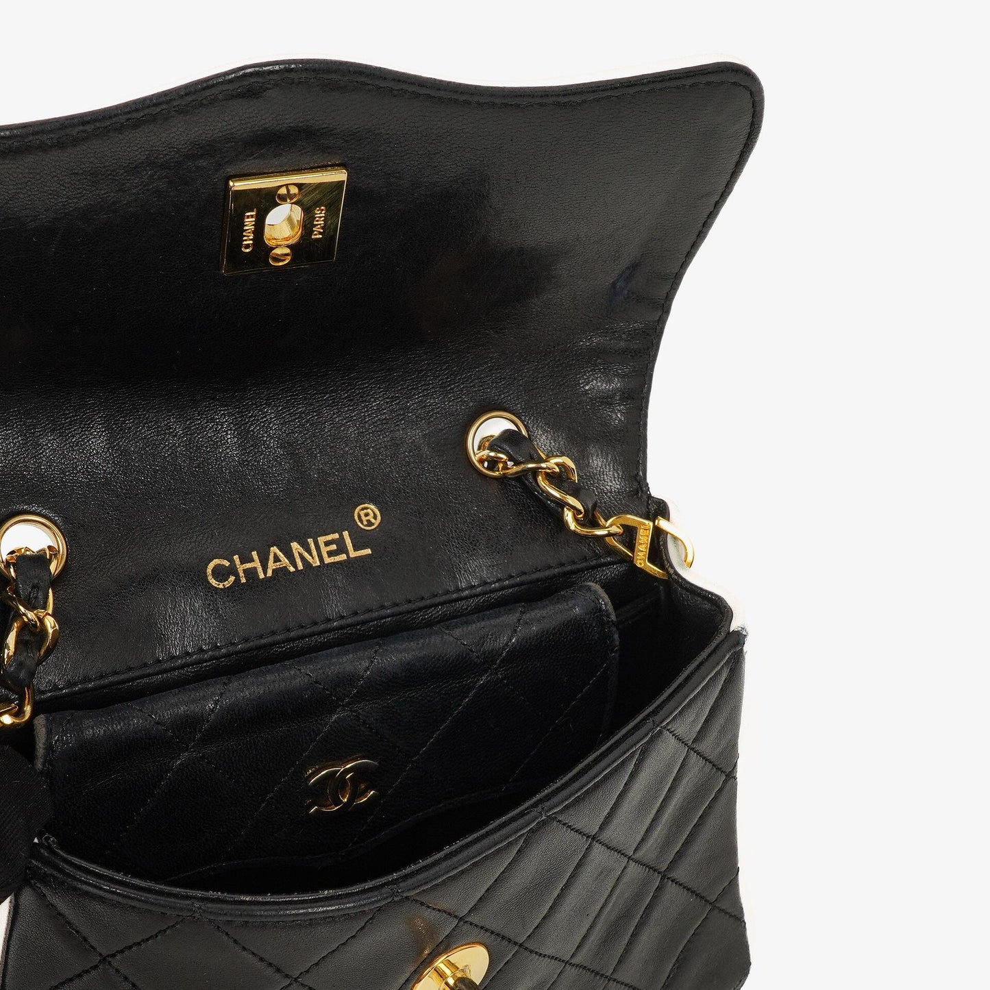 Chanel Mini Diana Flap Bag Black And White Quilted Lambskin 24K Gold-Plated Hardware