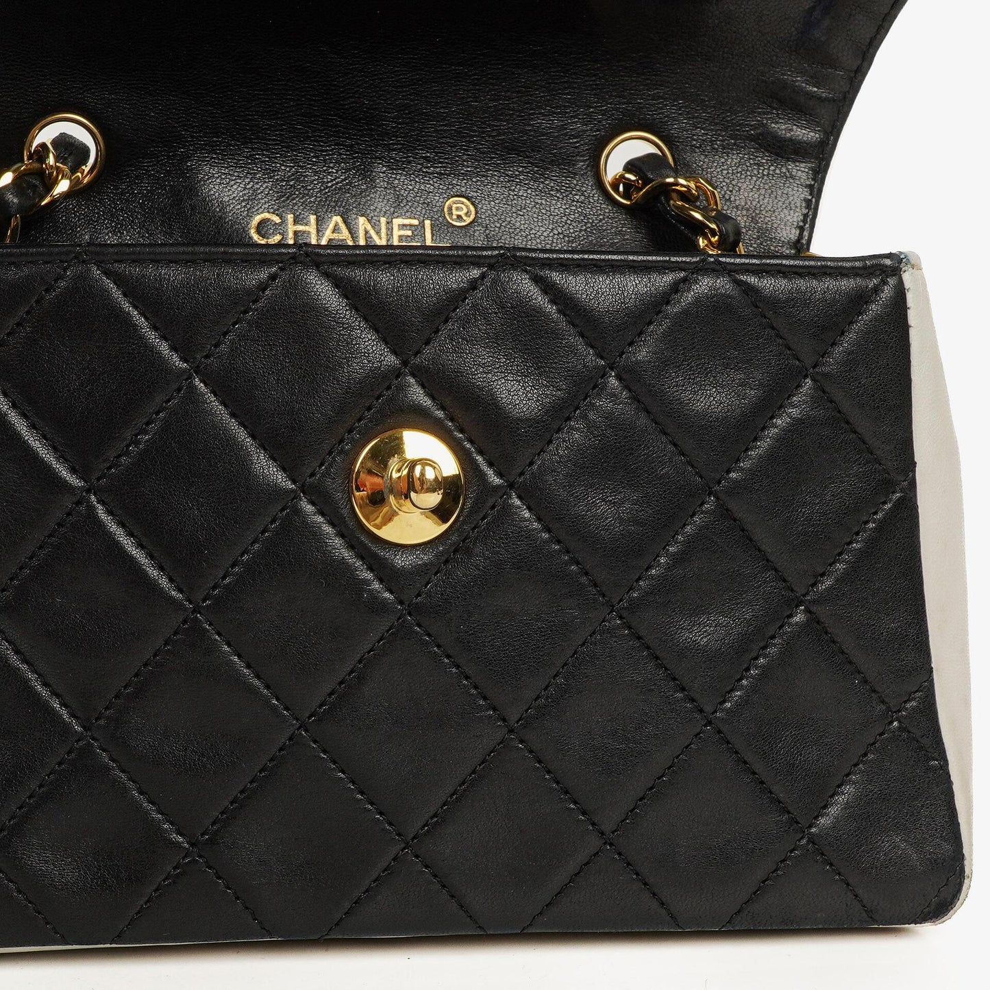 Chanel Mini Diana Flap Bag Black And White Quilted Lambskin 24K Gold-Plated Hardware
