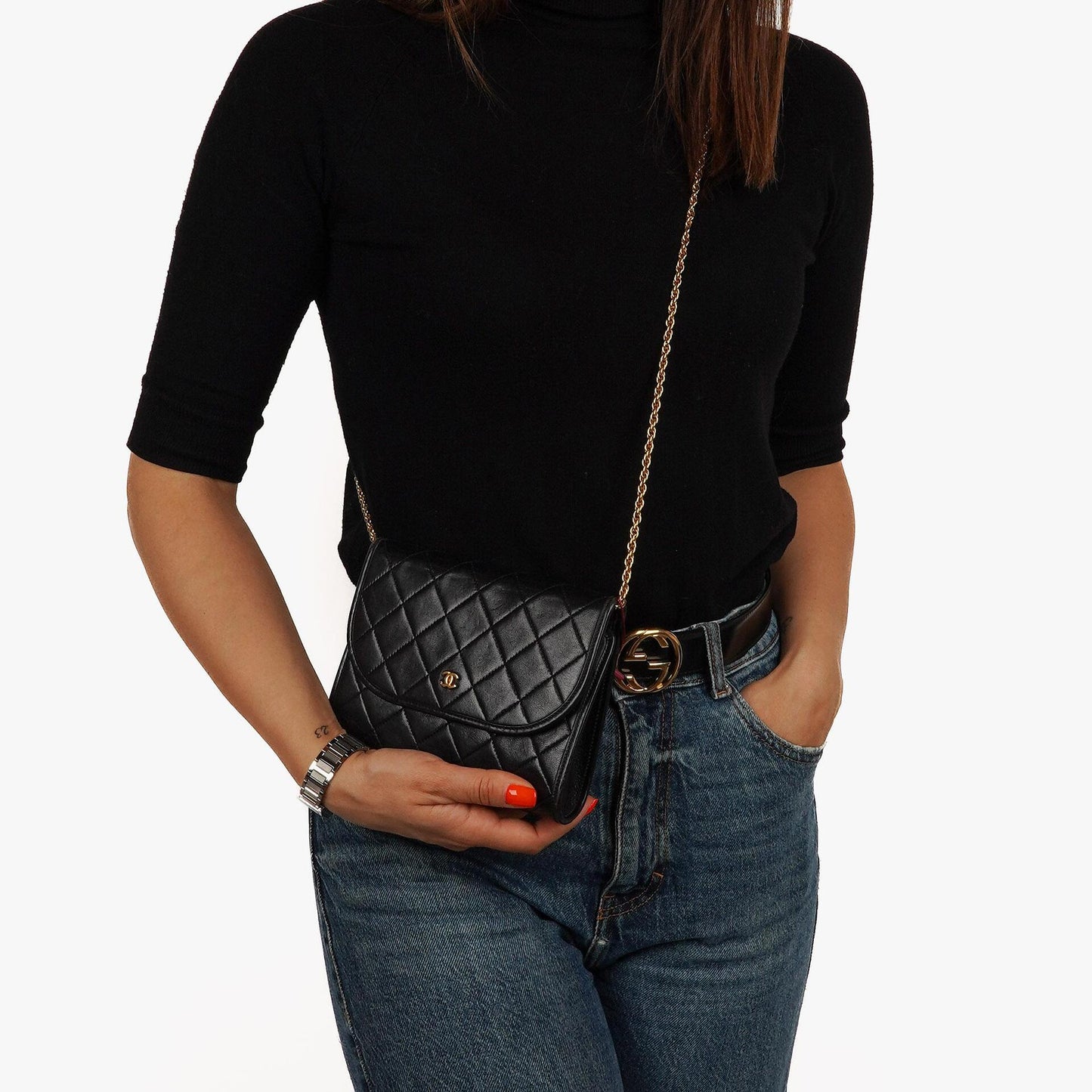 Chanel Mini Flap Bag Black Quilted Lambskin With 24K Gold-Plated Hardware