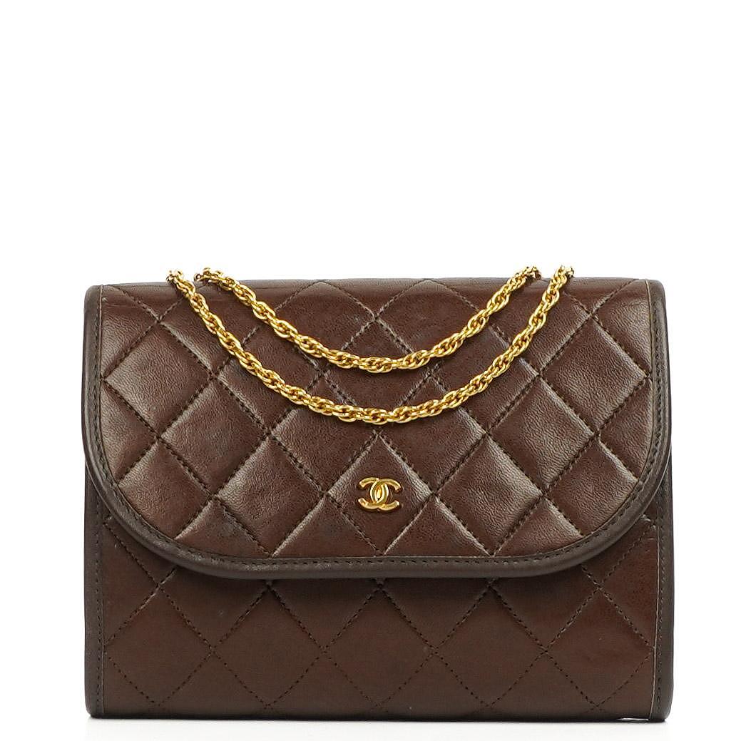 Chanel Mini Flap Bag Brown Quilted Lambskin With 24K Gold-Plated Hardware