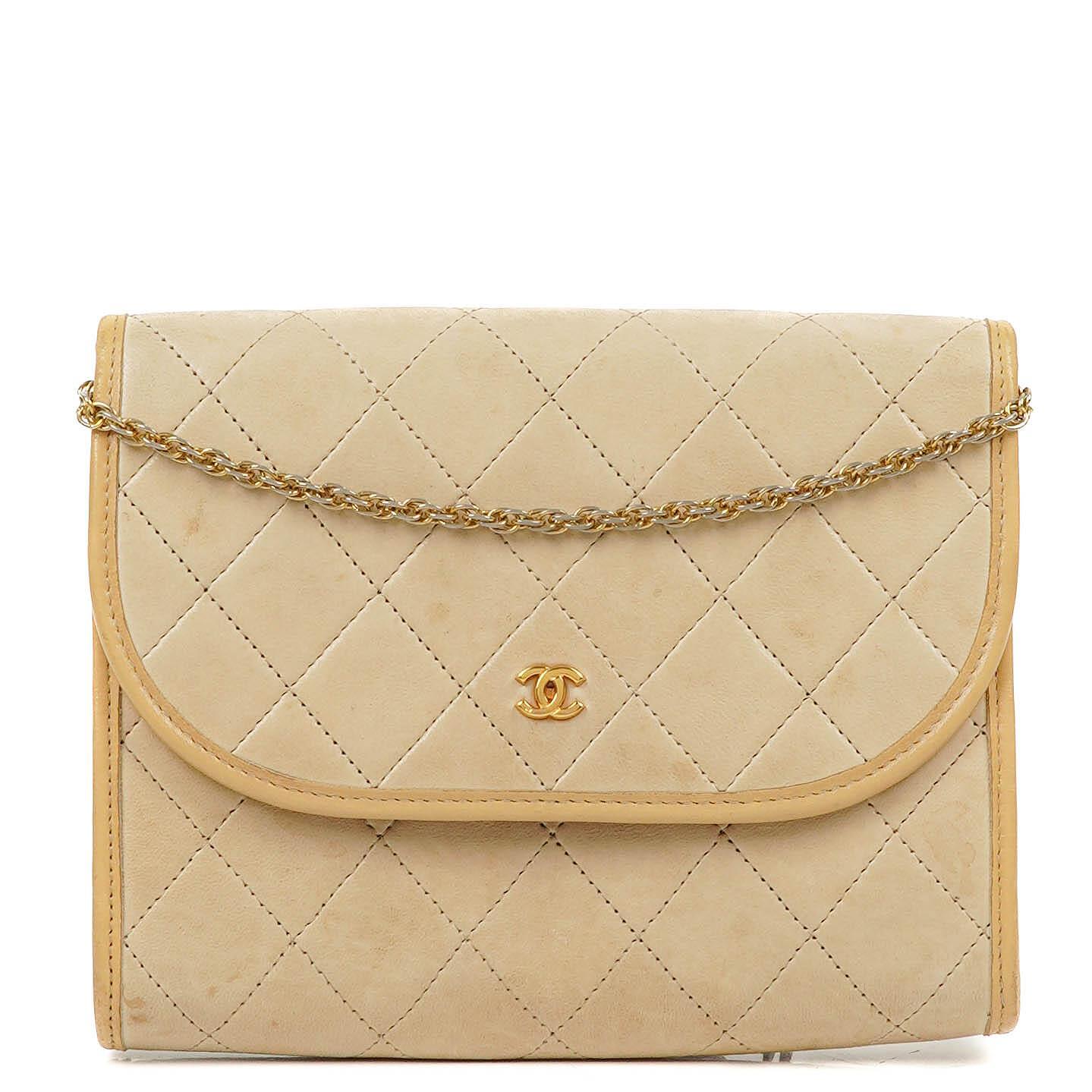 Chanel Mini Flap Bag in Beige Quilted Lambskin with 24k Gold Plated Hardware