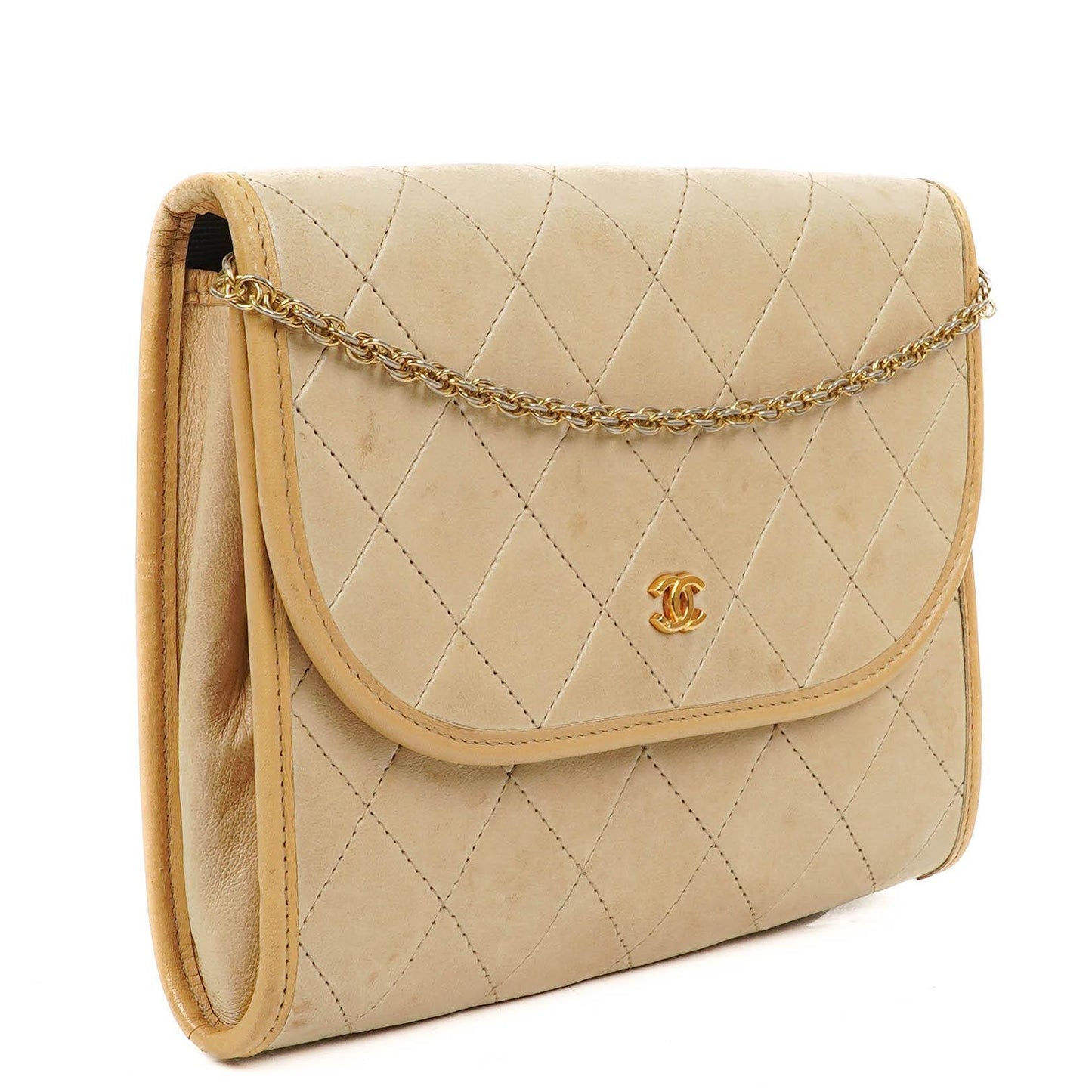 Chanel Mini Flap Bag in Beige Quilted Lambskin with 24k Gold Plated Hardware
