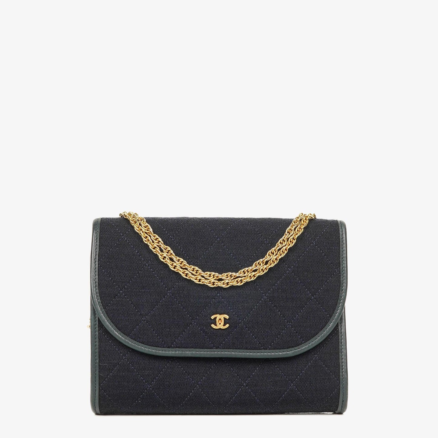 Chanel Mini Flap Navy Jersey With 24K Gold-Plated Hardware