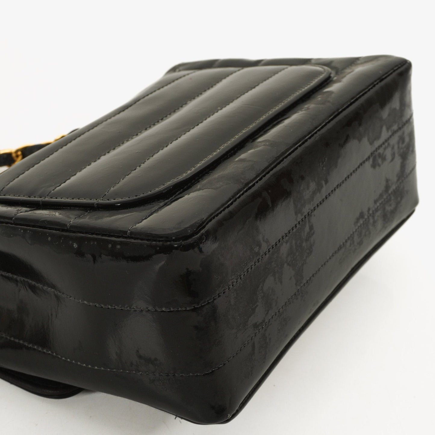 Chanel Mini Flap Square Bag in Black Horizontal Quilted Patent Leather with 24K Gold-Plated Hardware