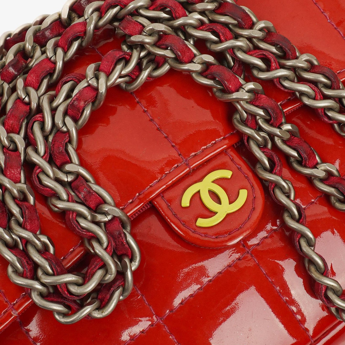 Chanel Mini Quilted Patent Leather East West Chocolate Bar Bag