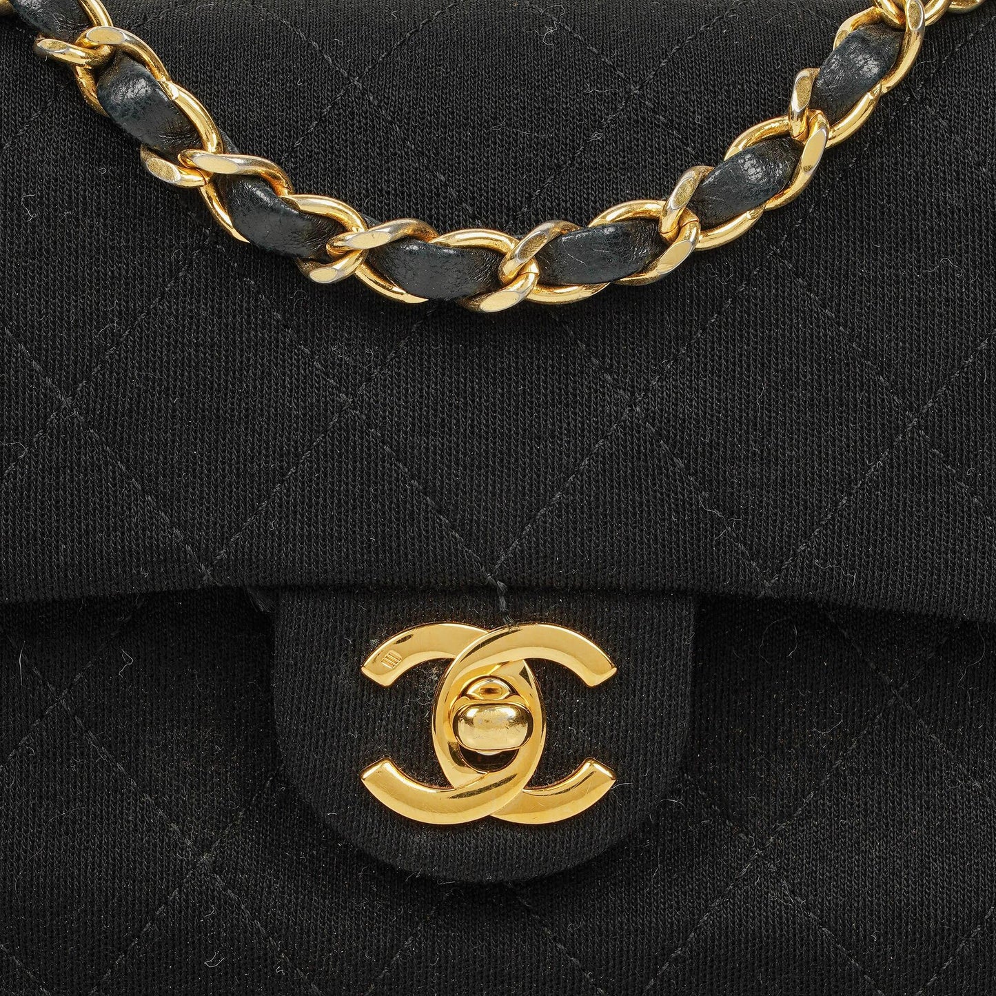 Chanel Mini Quilted Square Jersey Black Flap Bag With 24K Gold-Plated Hardware