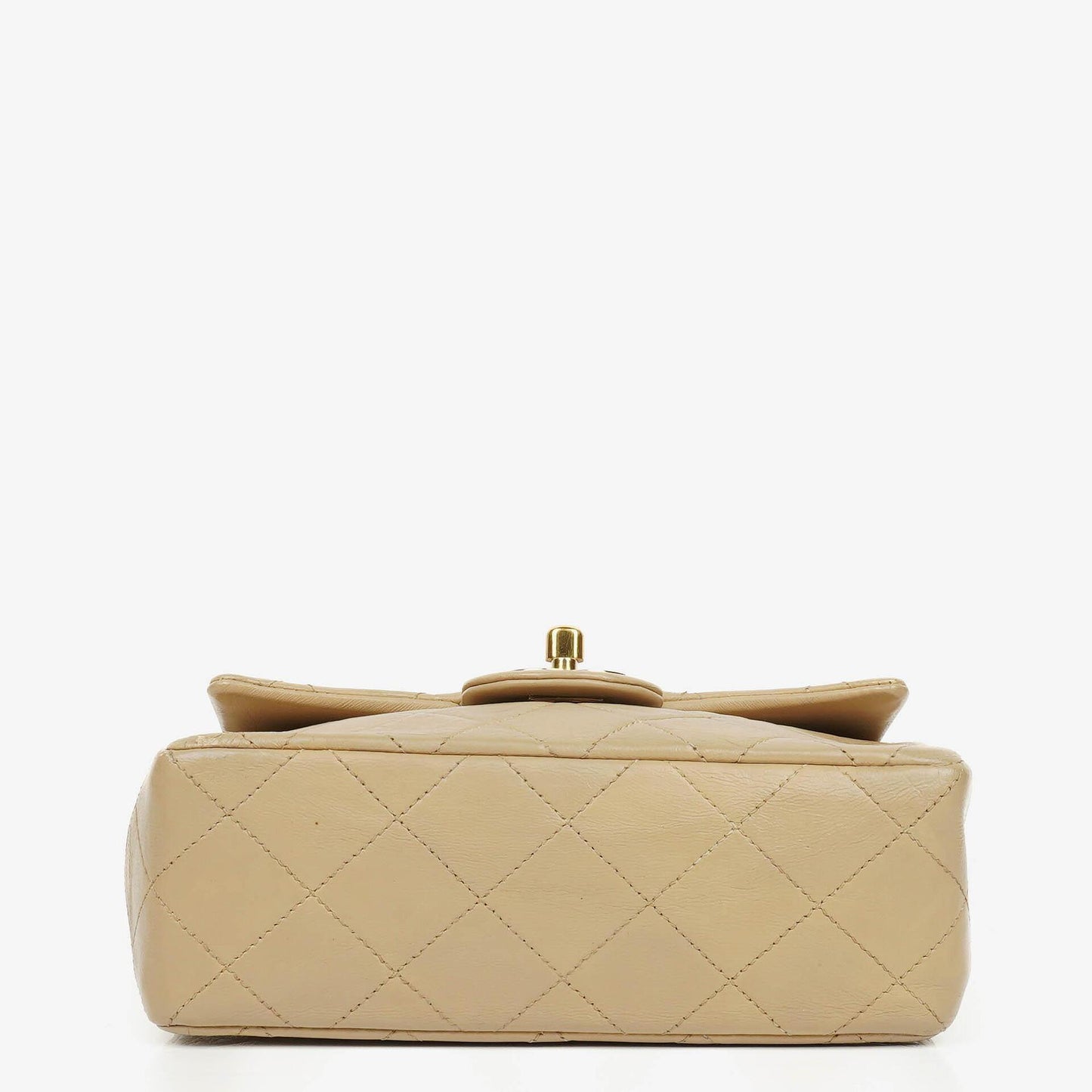 Chanel Mini Quilted Square Leather Beige Flap Bag With 24K Gold-Plated Hardware