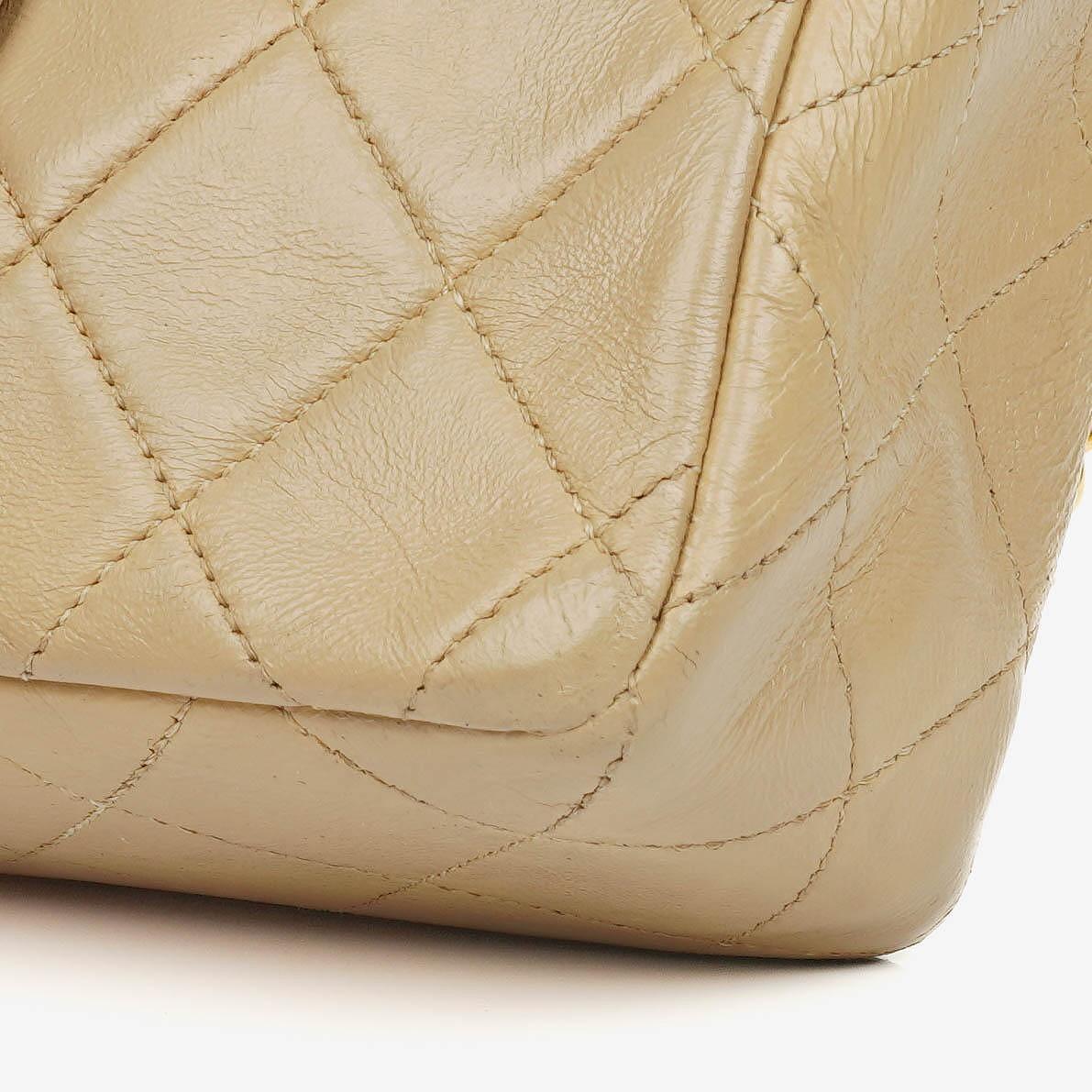 Chanel Mini Quilted Square Leather Beige Flap Bag With 24K Gold-Plated Hardware