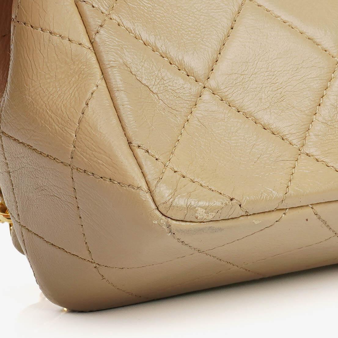 Chanel Mini Quilted Square Leather Beige Flap Bag With 24K Gold-Plated Hardware
