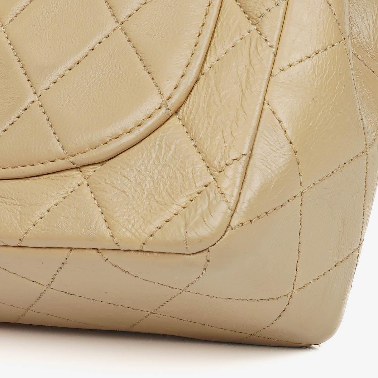 Chanel Mini Quilted Square Leather Beige Flap Bag With 24K Gold-Plated Hardware