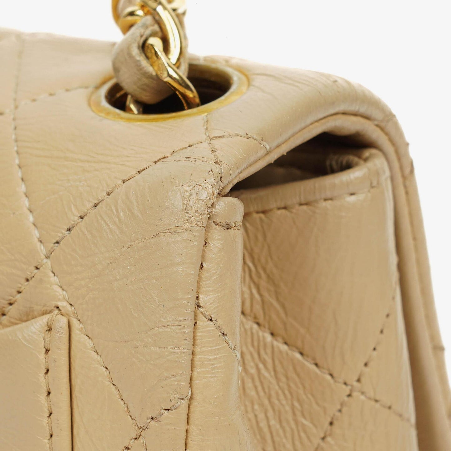 Chanel Mini Quilted Square Leather Beige Flap Bag With 24K Gold-Plated Hardware