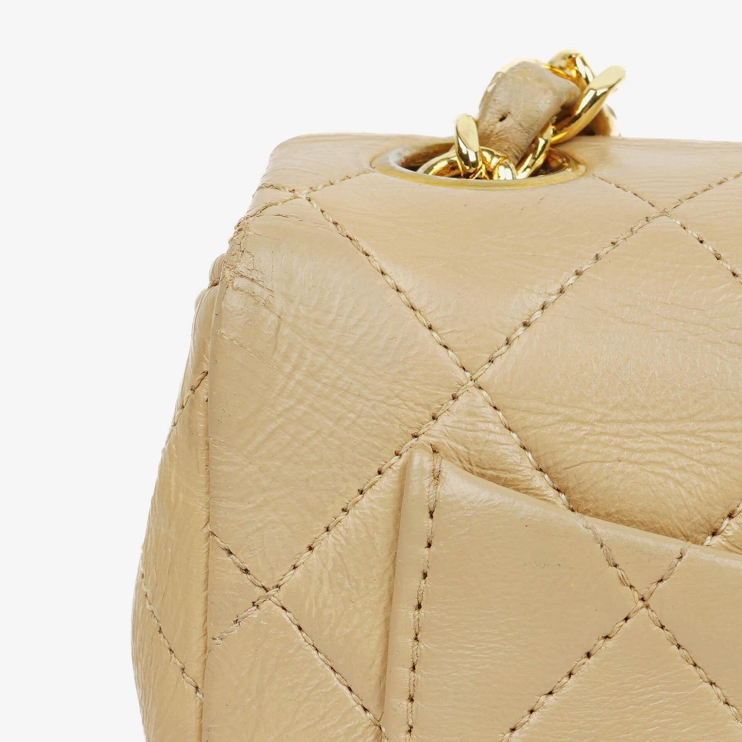 Chanel Mini Quilted Square Leather Beige Flap Bag With 24K Gold-Plated Hardware