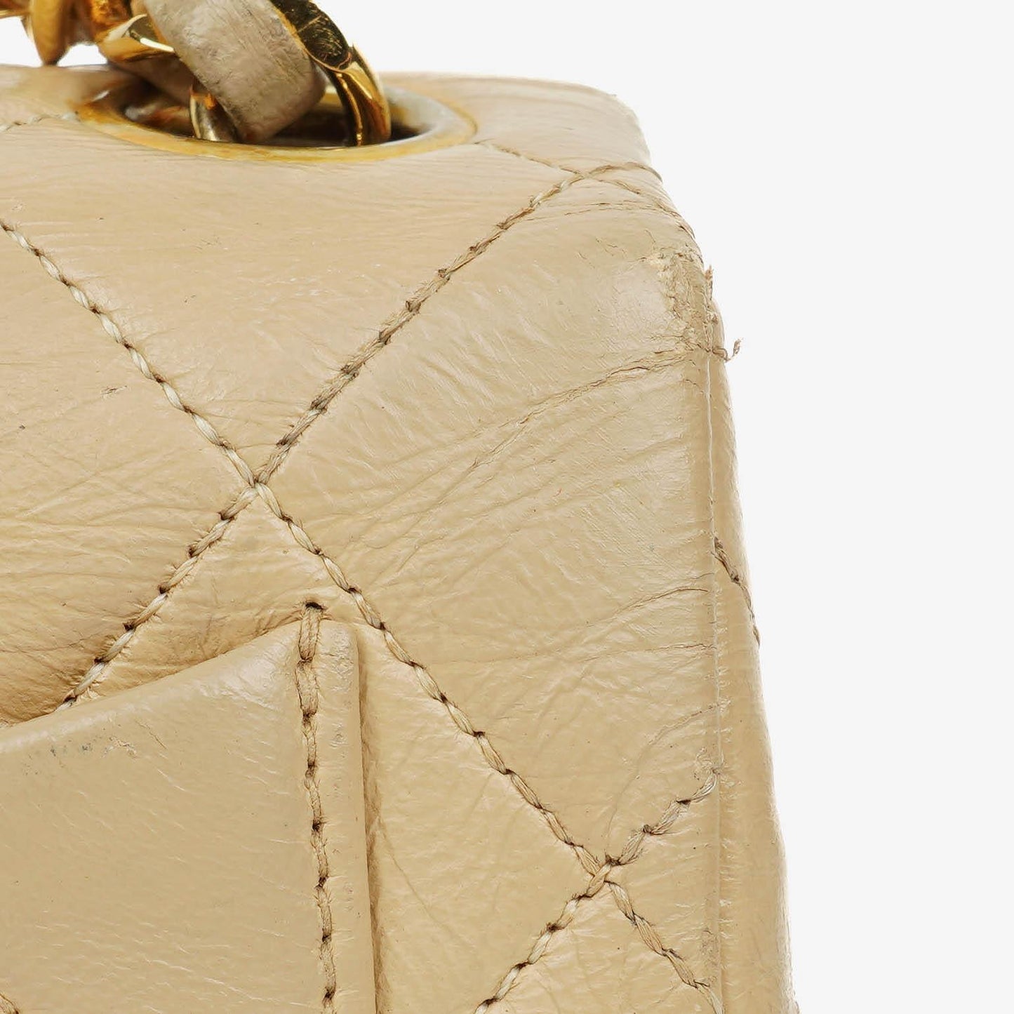 Chanel Mini Quilted Square Leather Beige Flap Bag With 24K Gold-Plated Hardware