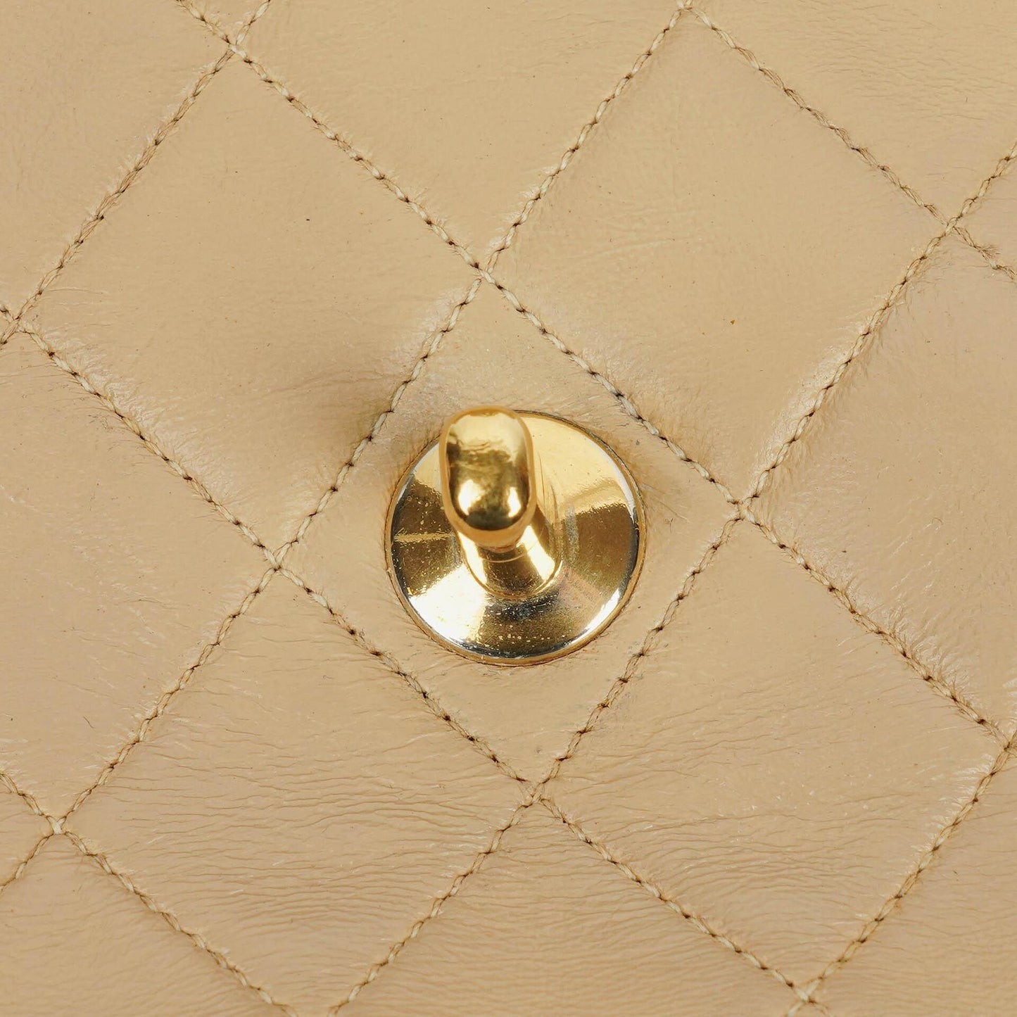 Chanel Mini Quilted Square Leather Beige Flap Bag With 24K Gold-Plated Hardware