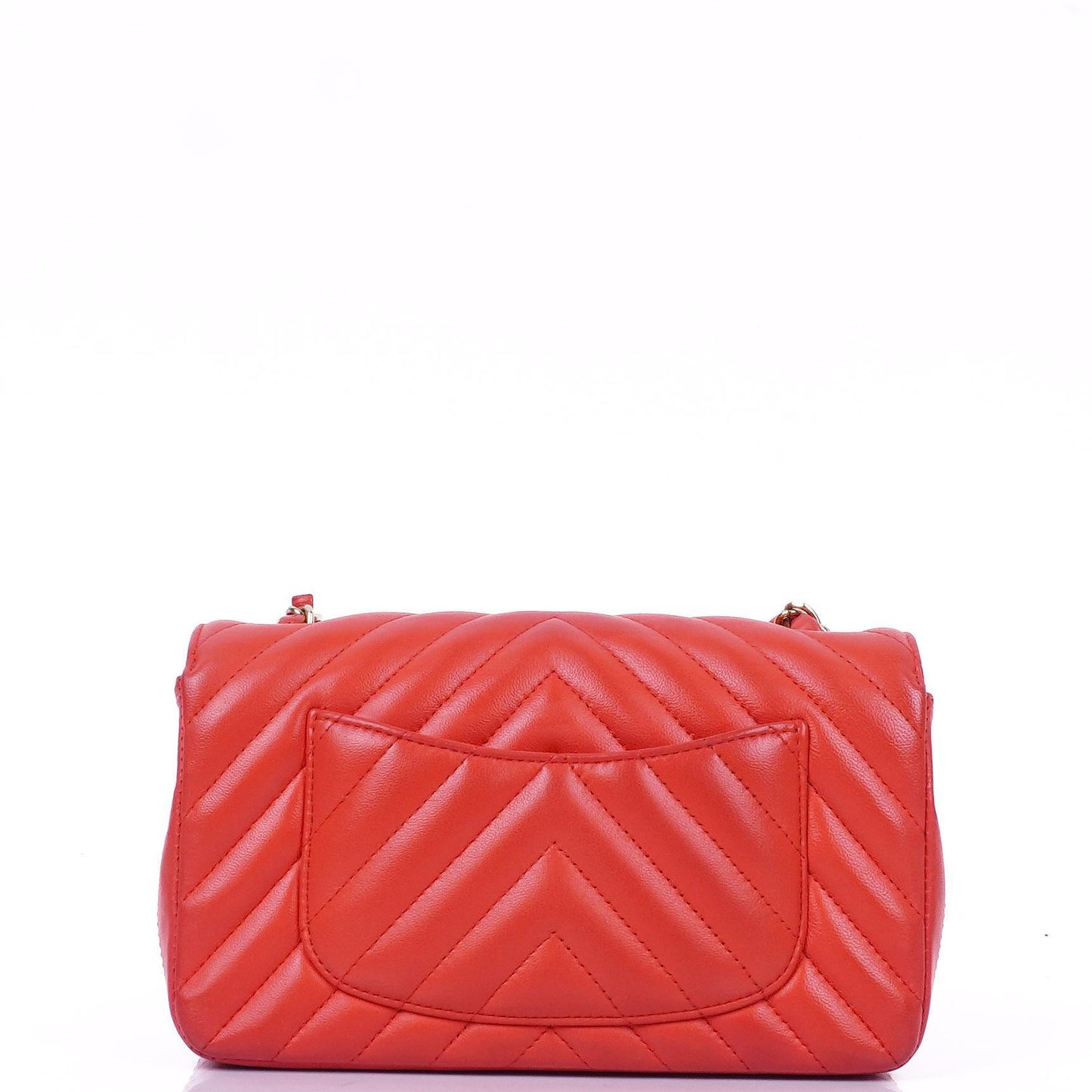 Chanel Mini Rectangular Classic Single Flap Bag Coral Chevron Quilted Lambskin With Gold-Tone Hardware