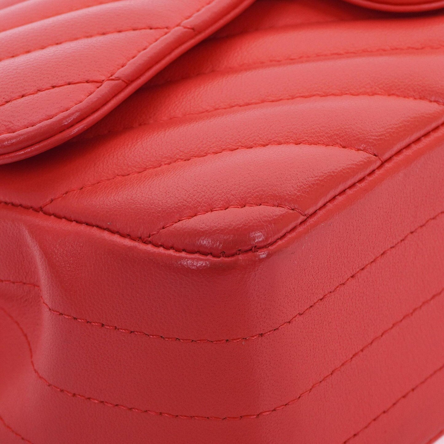 Chanel Mini Rectangular Classic Single Flap Bag Coral Chevron Quilted Lambskin With Gold-Tone Hardware