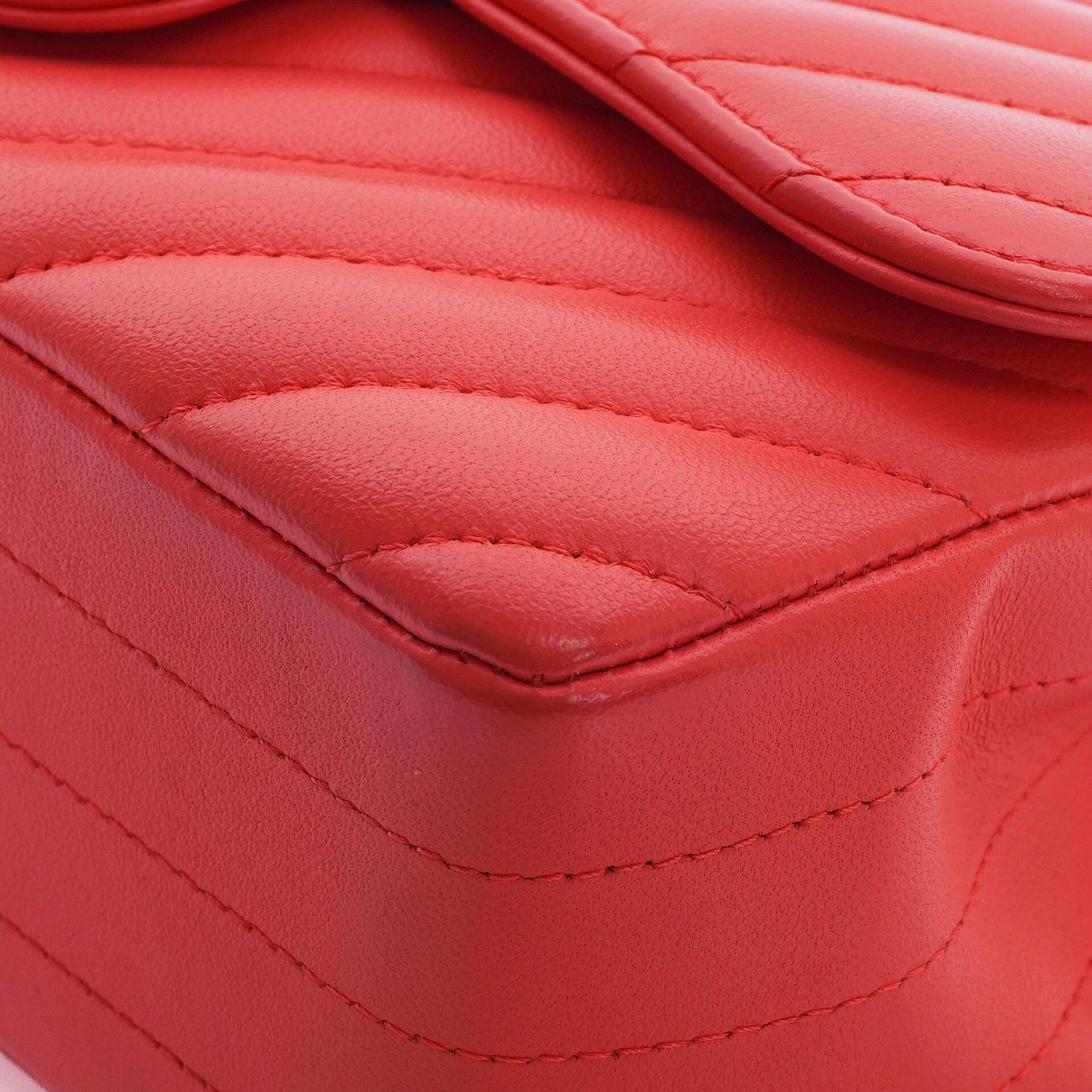 Chanel Mini Rectangular Classic Single Flap Bag Coral Chevron Quilted Lambskin With Gold-Tone Hardware