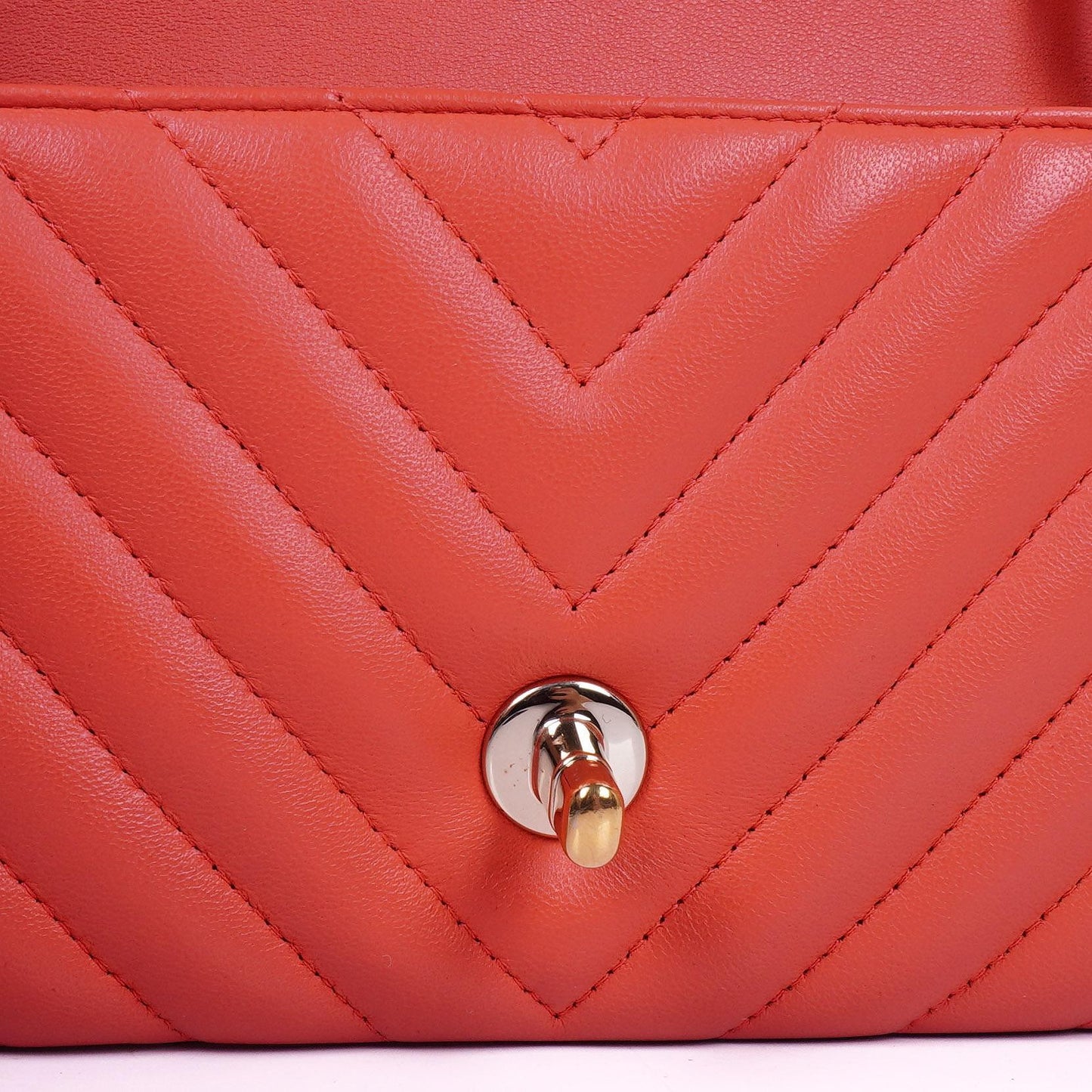 Chanel Mini Rectangular Classic Single Flap Bag Coral Chevron Quilted Lambskin With Gold-Tone Hardware