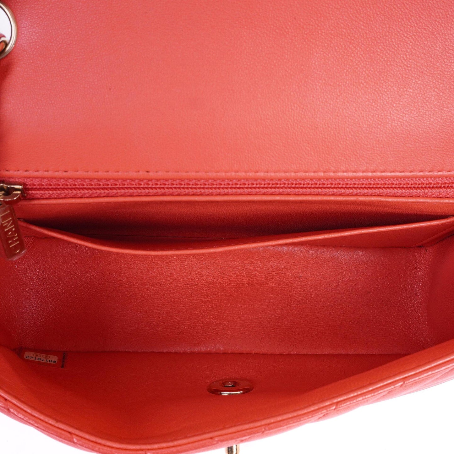 Chanel Mini Rectangular Classic Single Flap Bag Coral Chevron Quilted Lambskin With Gold-Tone Hardware