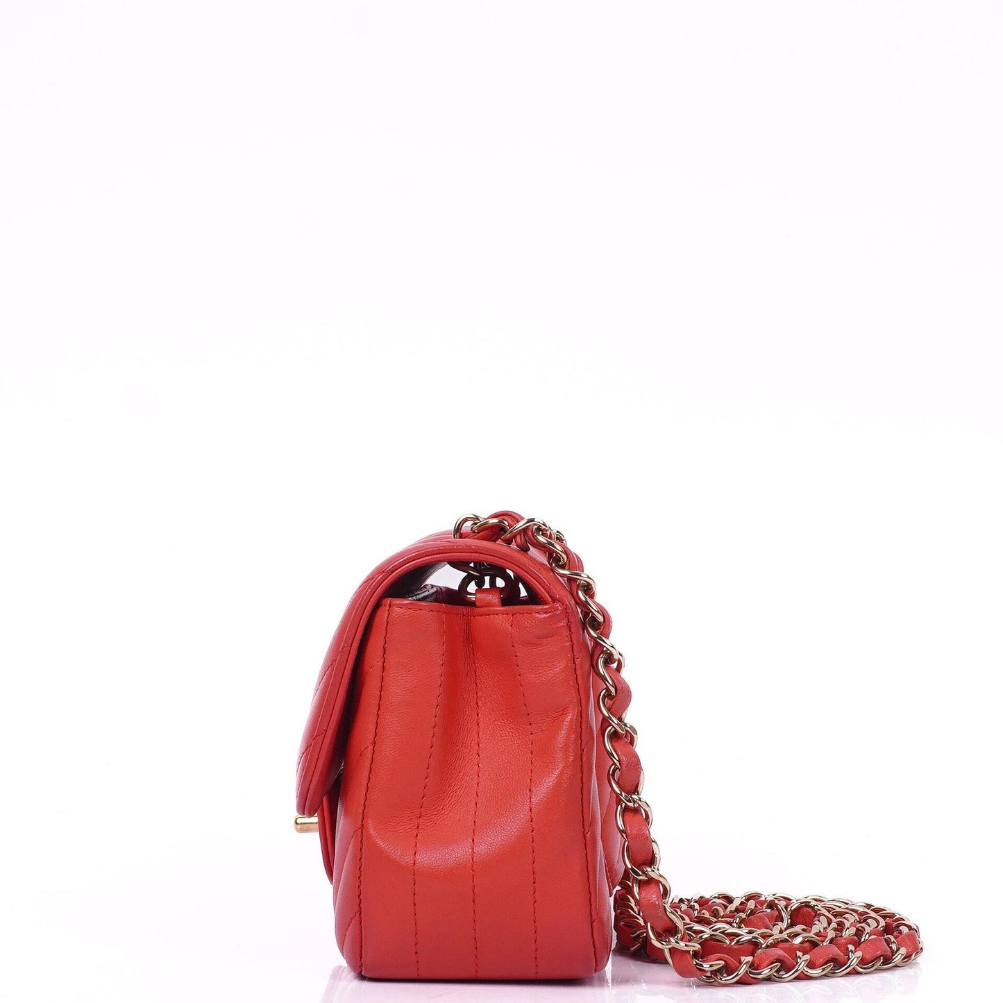 Chanel Mini Rectangular Classic Single Flap Bag Coral Chevron Quilted Lambskin With Gold-Tone Hardware