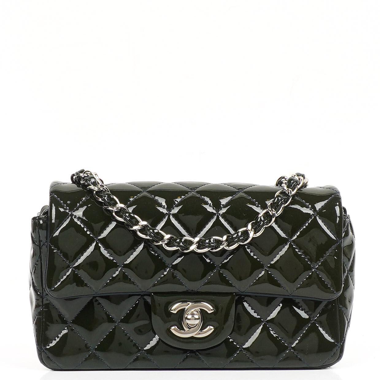 Chanel Mini Rectangular Flap Bag In Quilted Patent Leather With Silver-Tone Hardware,2013-2014