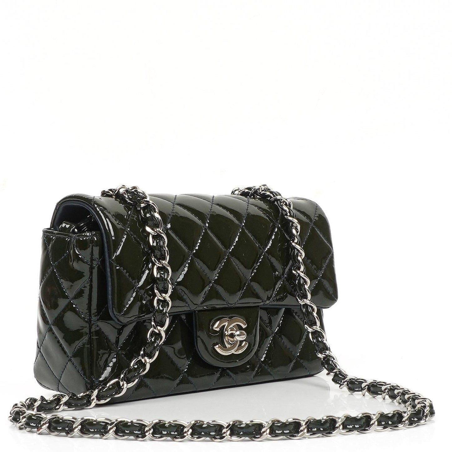 Chanel Mini Rectangular Flap Bag In Quilted Patent Leather With Silver-Tone Hardware,2013-2014