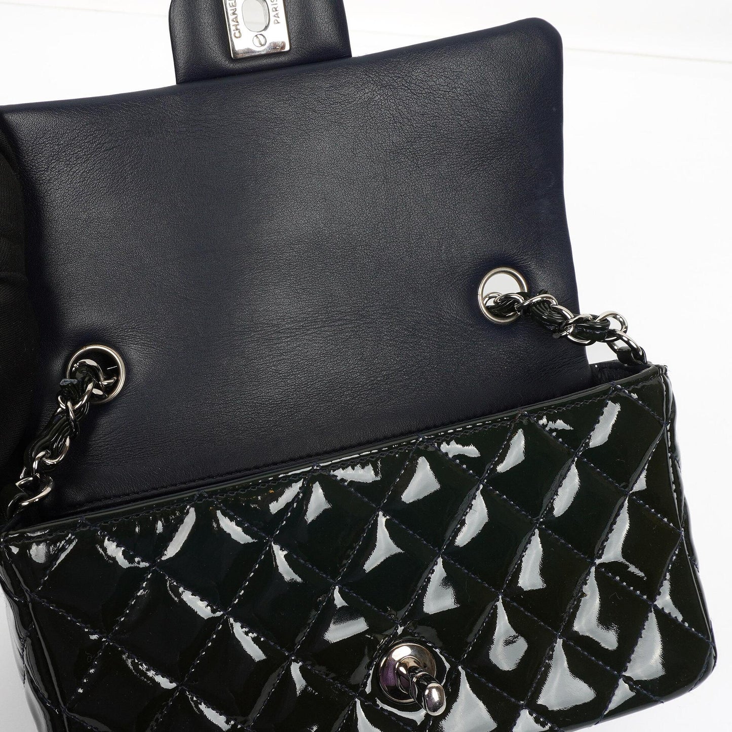 Chanel Mini Rectangular Flap Bag In Quilted Patent Leather With Silver-Tone Hardware,2013-2014