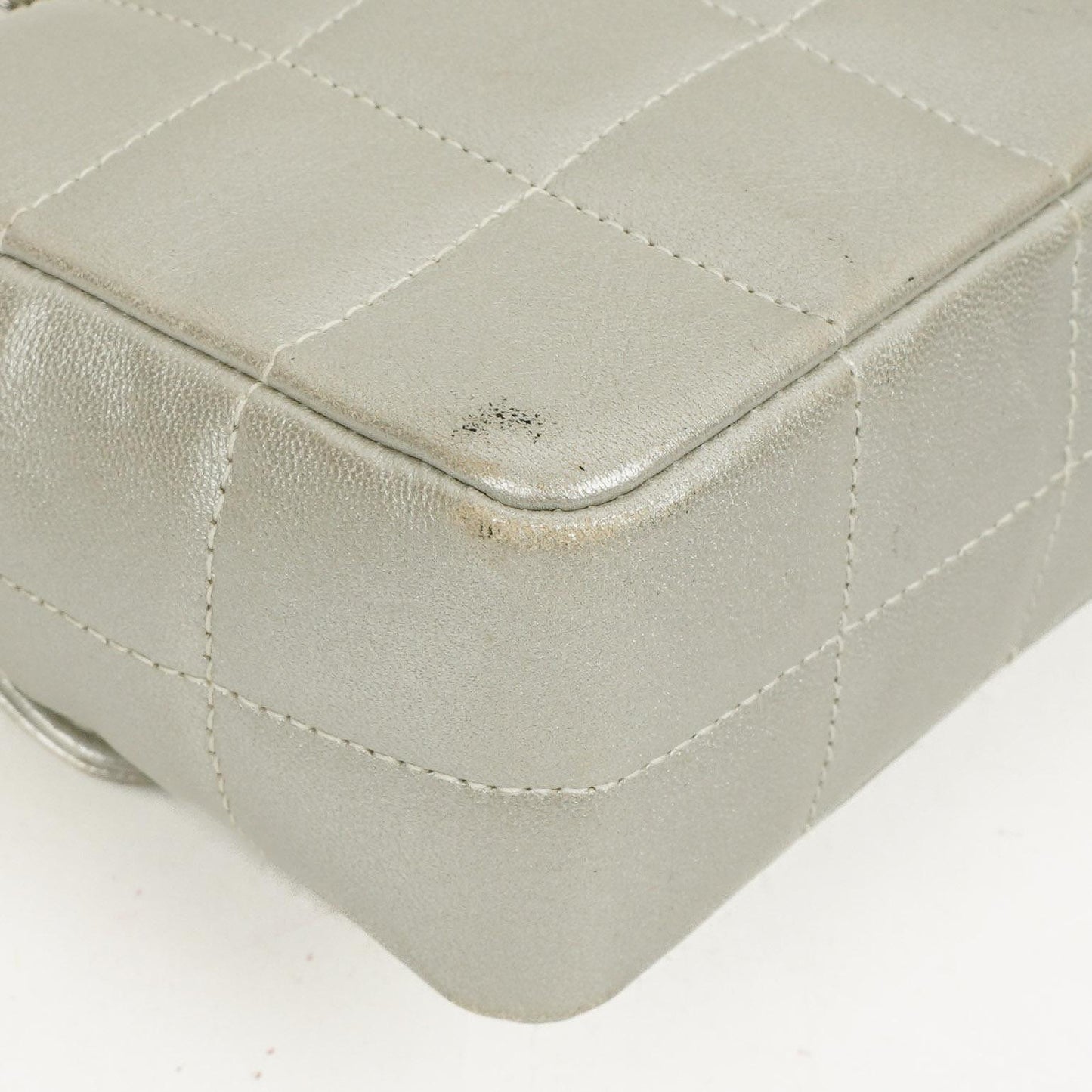 Chanel Mini Rectangular Single Flap Bag Flower Metalic Silver Quilted Lambskin SIlver Tone Hardware