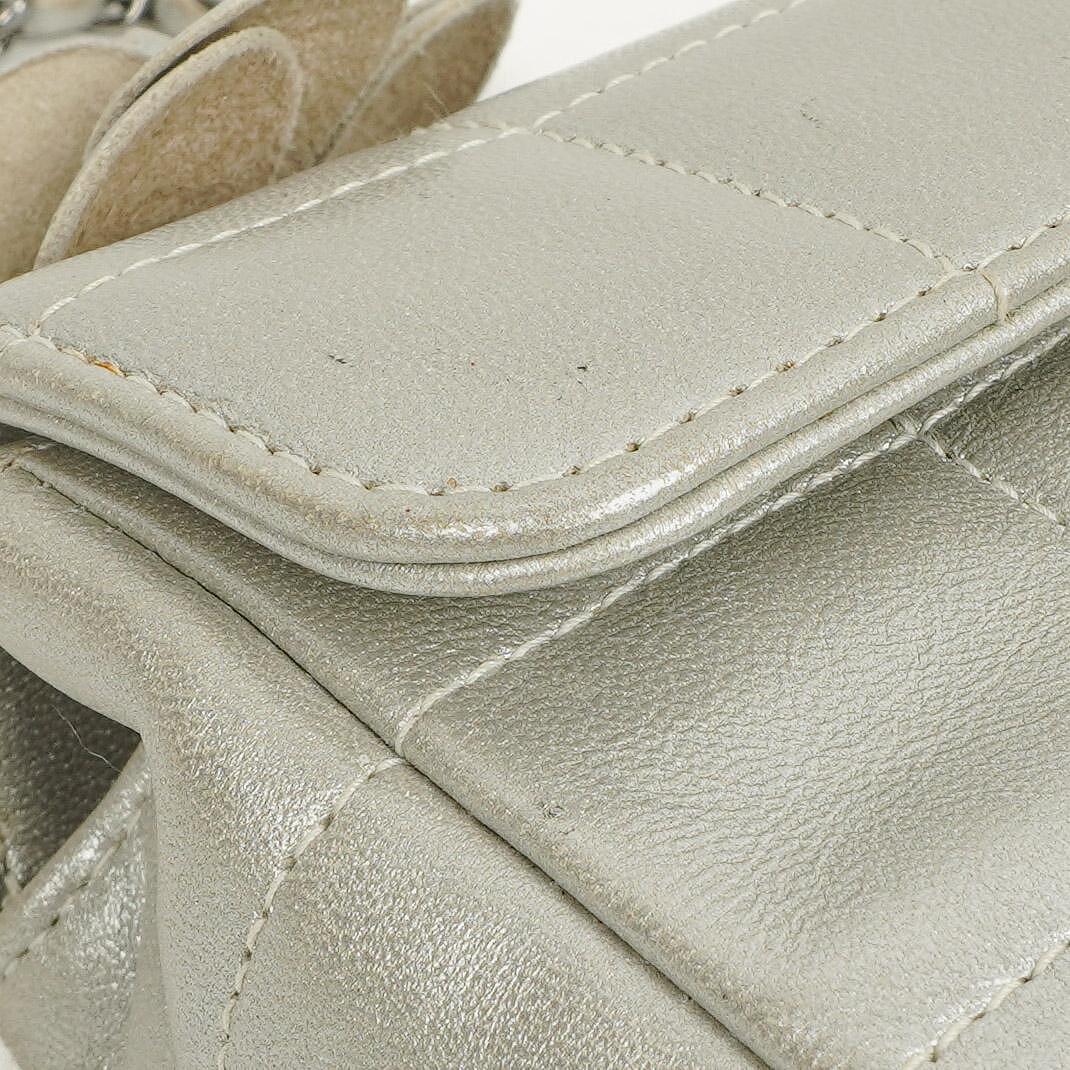Chanel Mini Rectangular Single Flap Bag Flower Metalic Silver Quilted Lambskin SIlver Tone Hardware