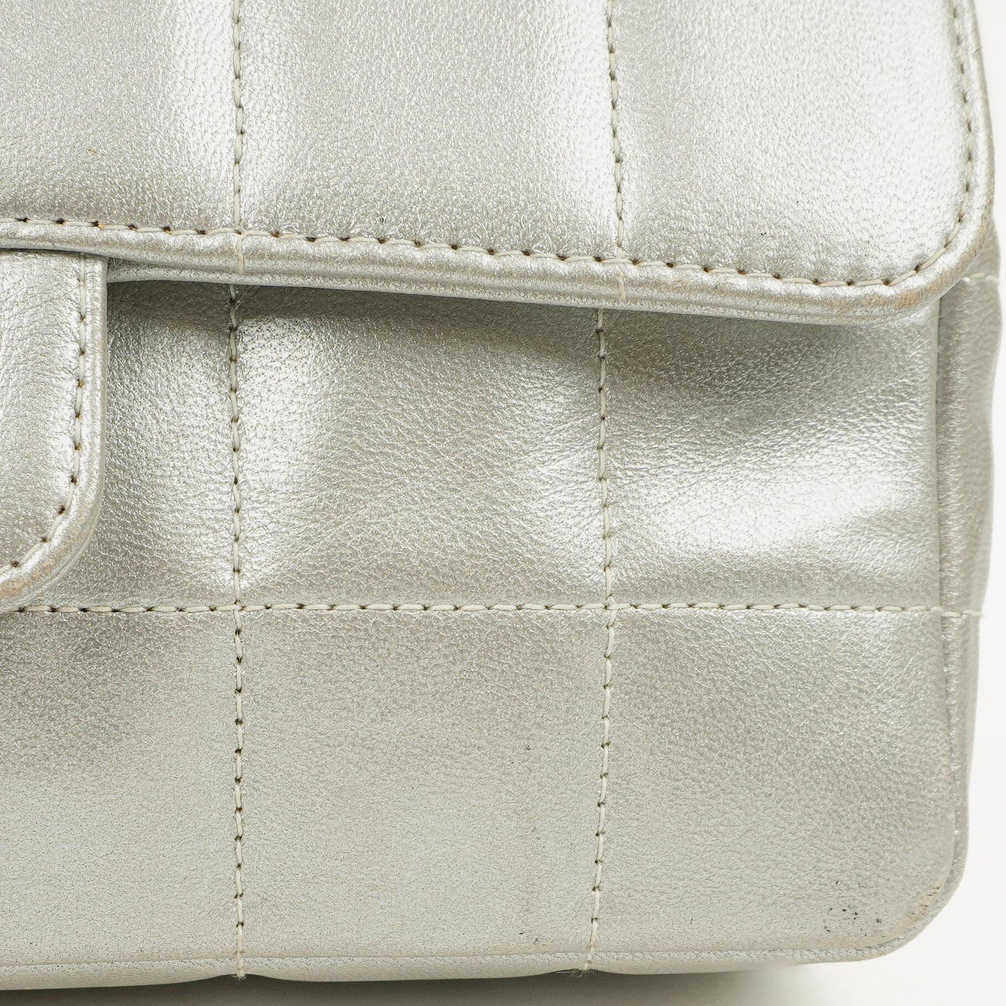 Chanel Mini Rectangular Single Flap Bag Flower Metalic Silver Quilted Lambskin SIlver Tone Hardware