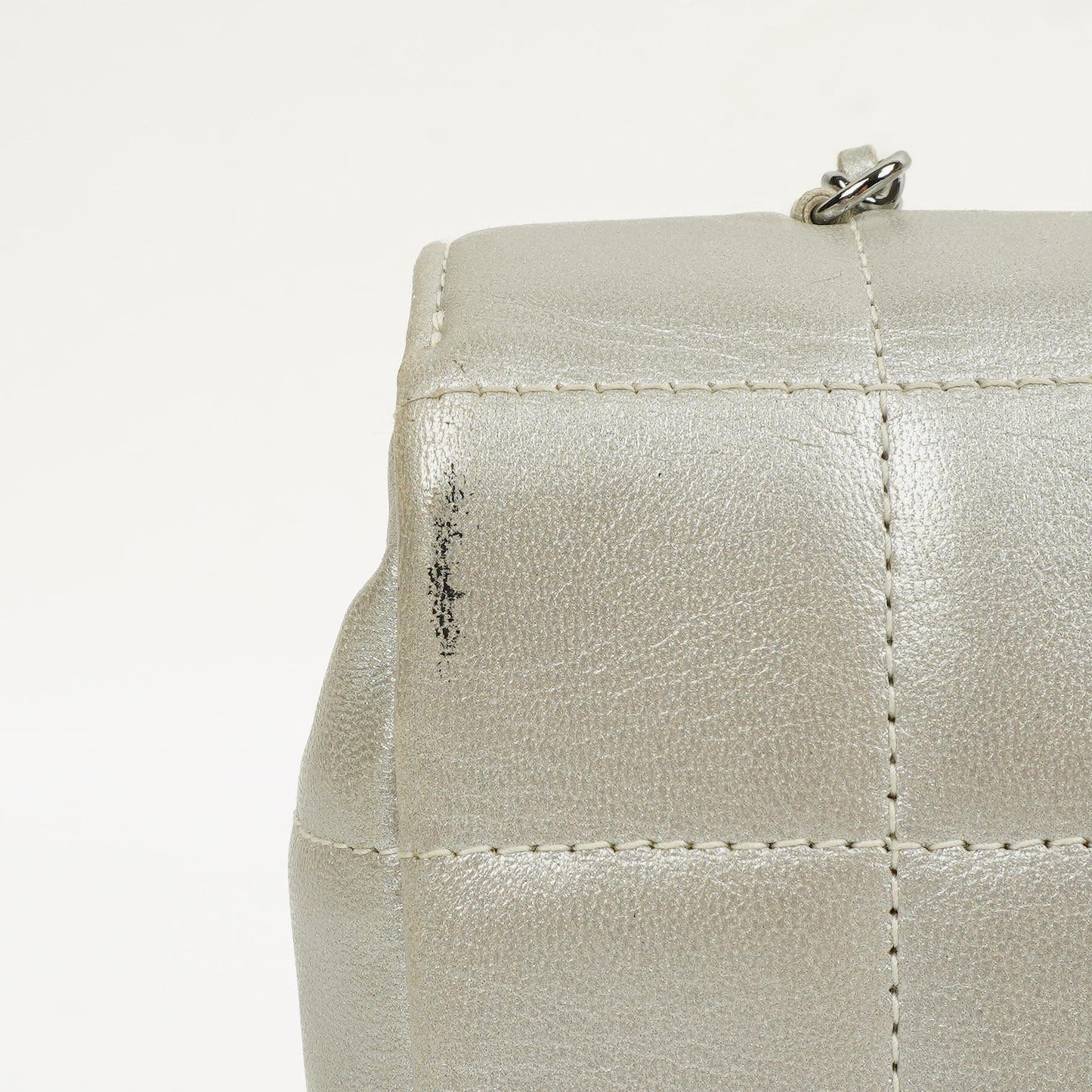 Chanel Mini Rectangular Single Flap Bag Flower Metalic Silver Quilted Lambskin SIlver Tone Hardware