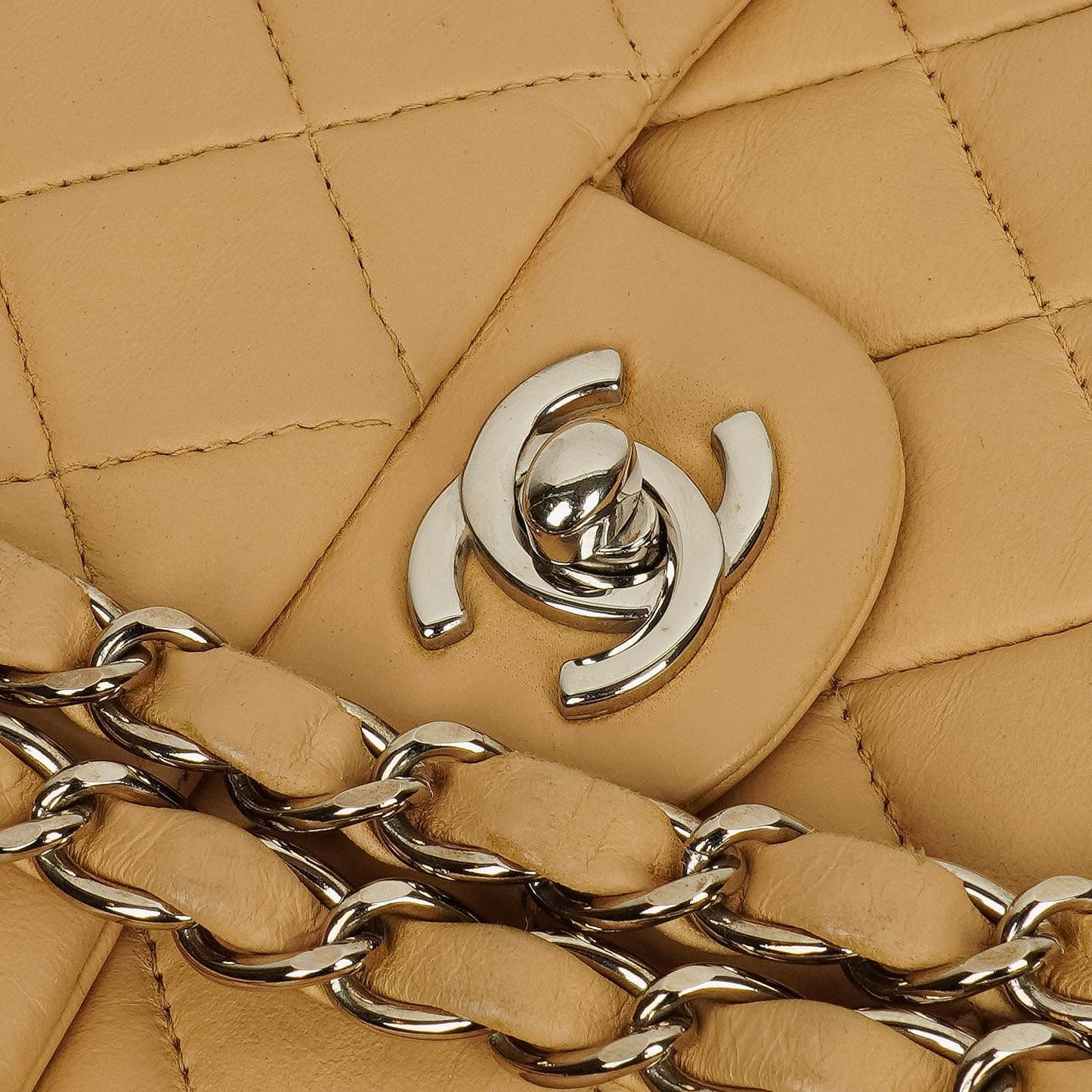 Chanel Mini Square Classic Flap Bag Beige Quilted Lambskin With Silver-Tone Hardware