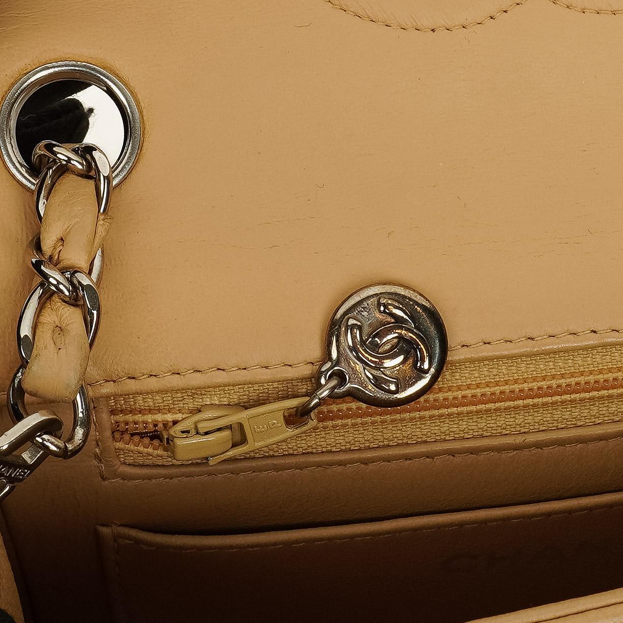 Chanel Mini Square Classic Flap Bag Beige Quilted Lambskin With Silver-Tone Hardware