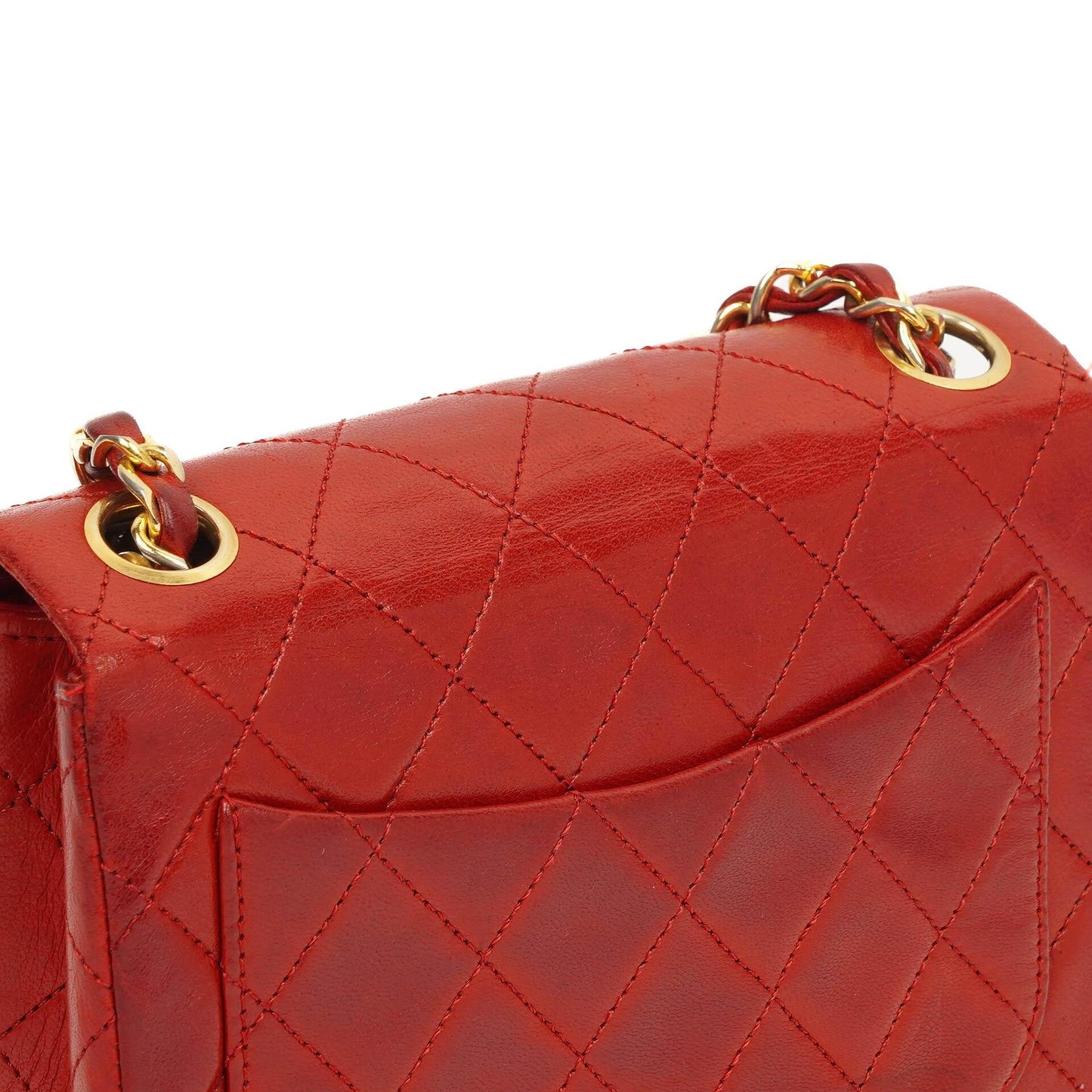 Chanel Mini Square Classic Flap Bag Red Quilted Lambskin 24K Gold-Plated Hardware