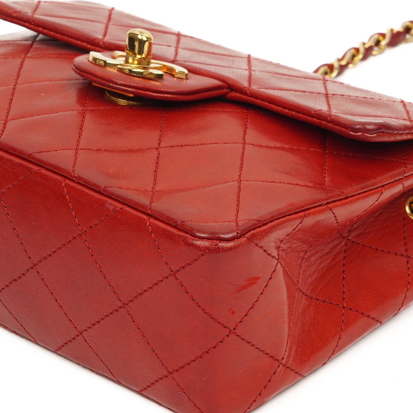 Chanel Mini Square Classic Flap Bag Red Quilted Lambskin 24K Gold-Plated Hardware