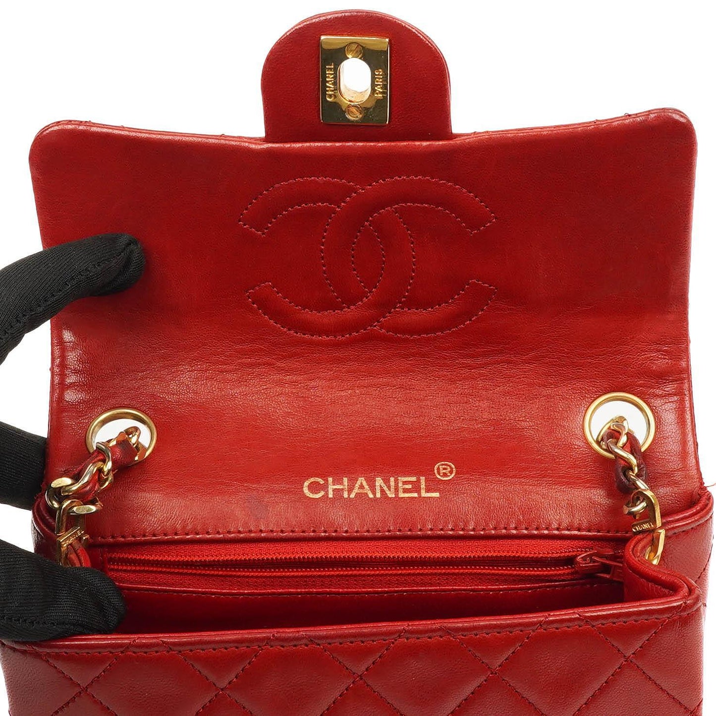 Chanel Mini Square Classic Flap Bag Red Quilted Lambskin 24K Gold-Plated Hardware