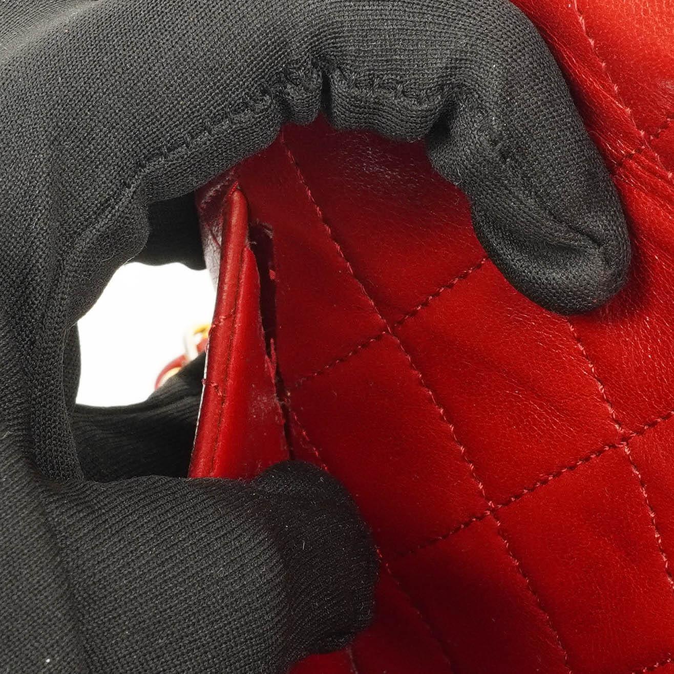 Chanel Mini Square Classic Flap Bag Red Quilted Lambskin 24K Gold-Plated Hardware
