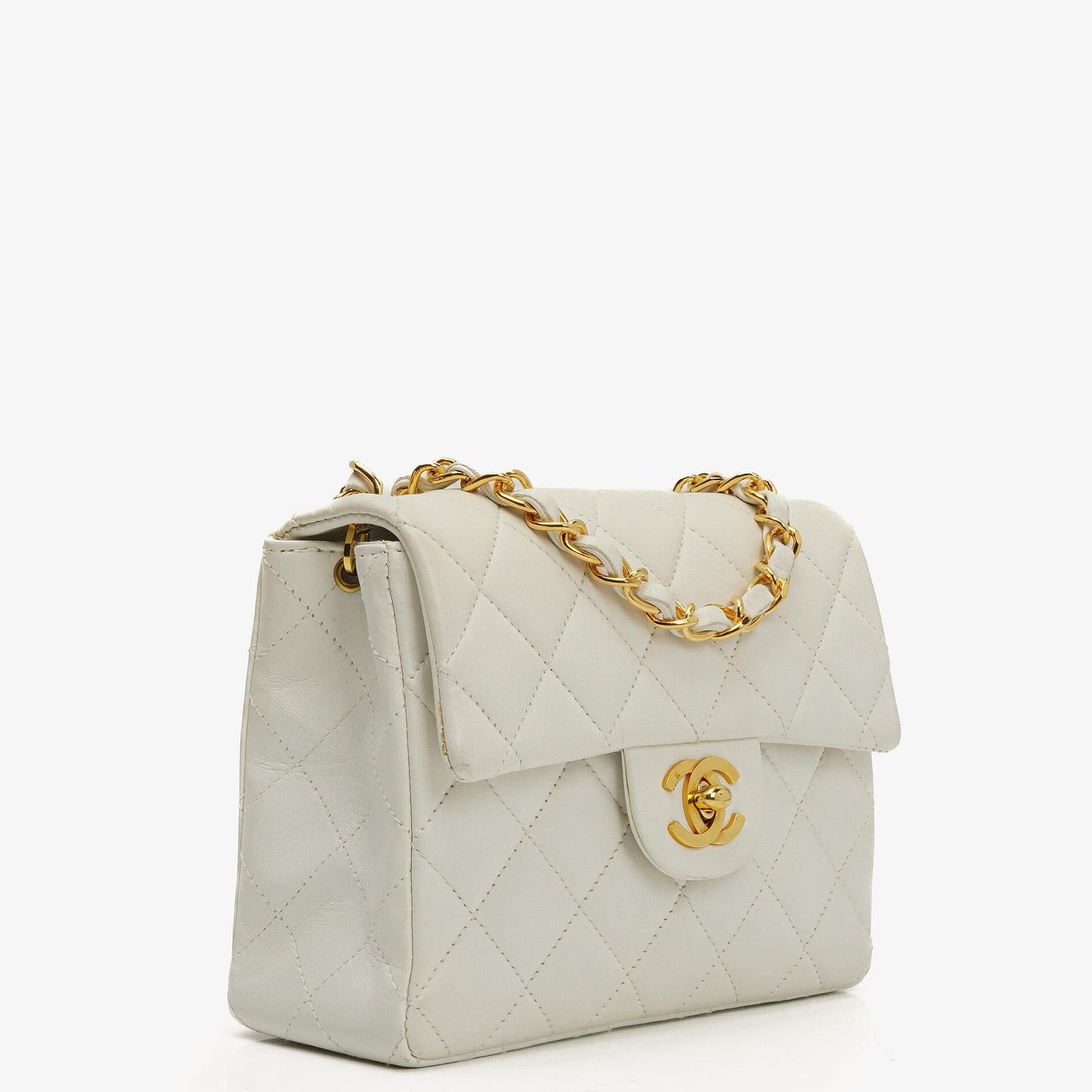 Chanel Mini Square Classic Flap Bag White Quilted Lambskin With 24K Gold-Plated Hardware, 1997-199
