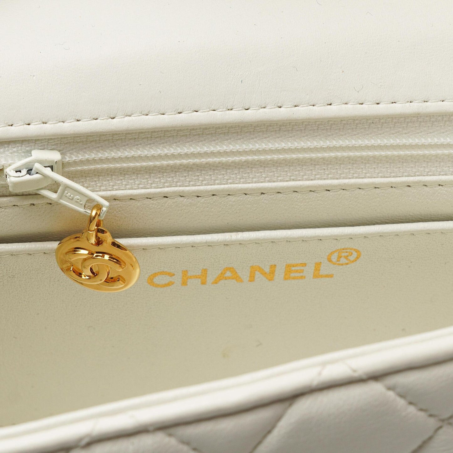 Chanel Mini Square Classic Flap Bag White Quilted Lambskin With 24K Gold-Plated Hardware, 1997-199