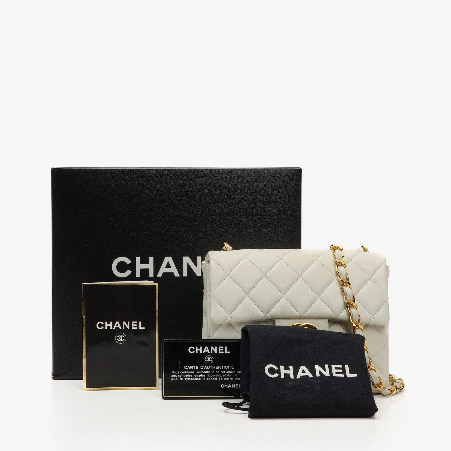 Chanel Mini Square Classic Flap Bag White Quilted Lambskin With 24K Gold-Plated Hardware, 1997-199