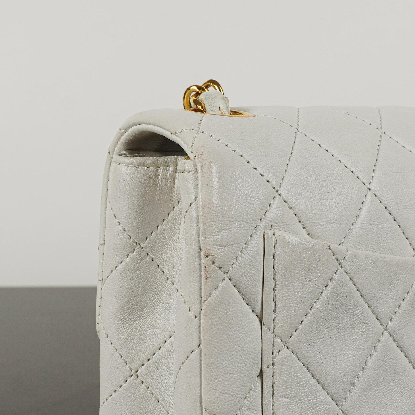 Chanel Mini Square Classic Flap Bag White Quilted Lambskin With 24K Gold-Plated Hardware