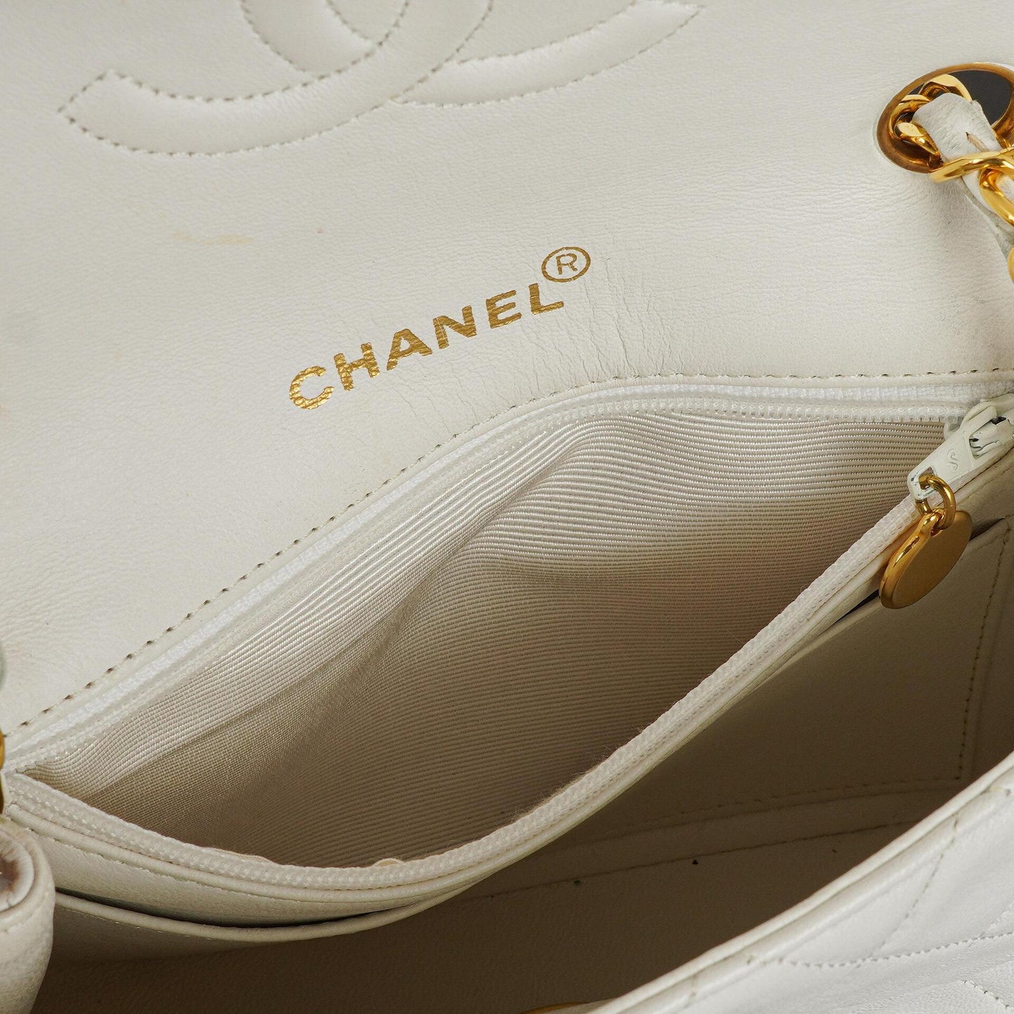 Chanel Mini Square Classic Flap Bag White Quilted Lambskin With 24K Gold-Plated Hardware