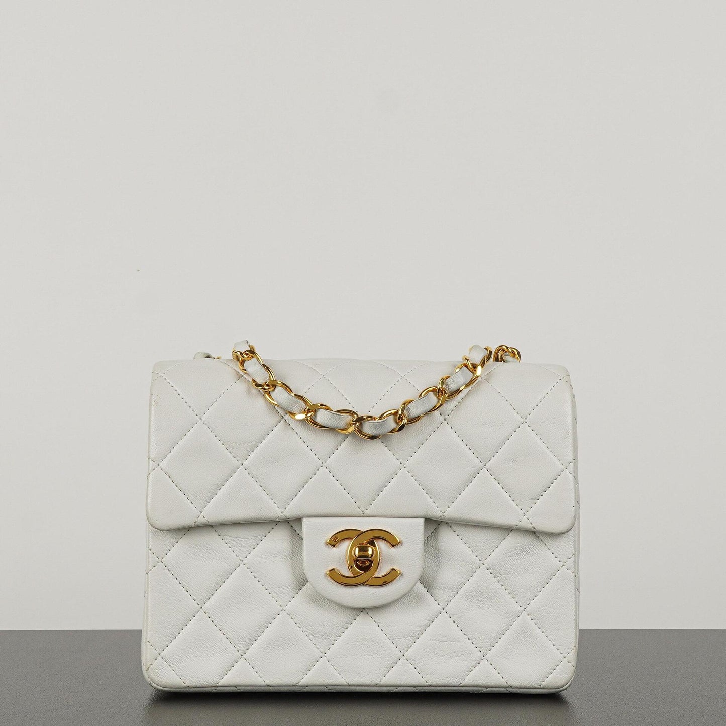 Chanel Mini Square Classic Flap Bag White Quilted Lambskin With 24K Gold-Plated Hardware