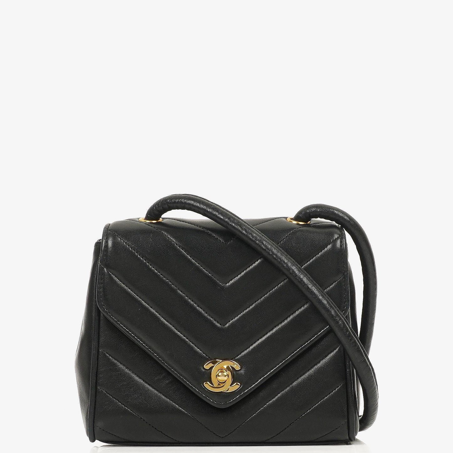 Chanel Mini Square Flap Bag Chevron Quilted Lambskin 24K Gold-Plated Hardware