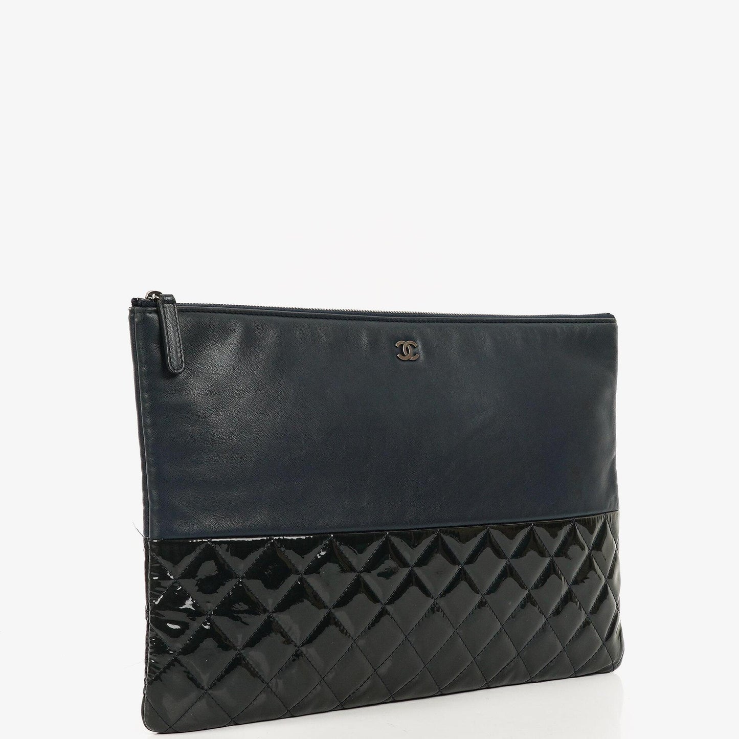 Chanel Navy Lambskin And Olive Green Quilted Patent Leather Large Cosmetic Case, 2014