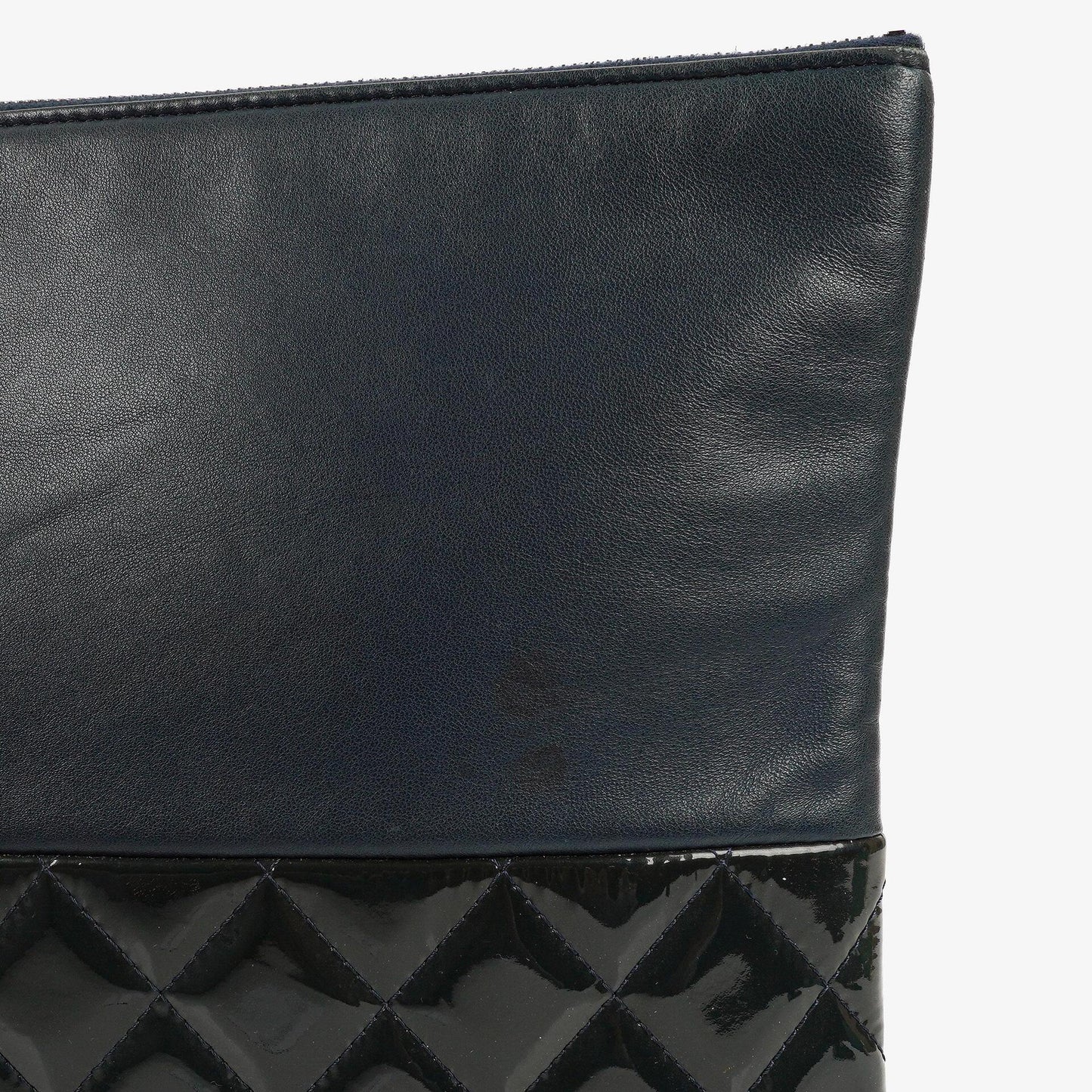 Chanel Navy Lambskin And Olive Green Quilted Patent Leather Large Cosmetic Case, 2014